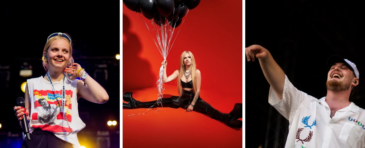 © Johanna Kropftisch Drei Musiker: Sängerin auf der Bühne, Avril Lavigne mit Ballons, männlicher Musiker beim Konzert.