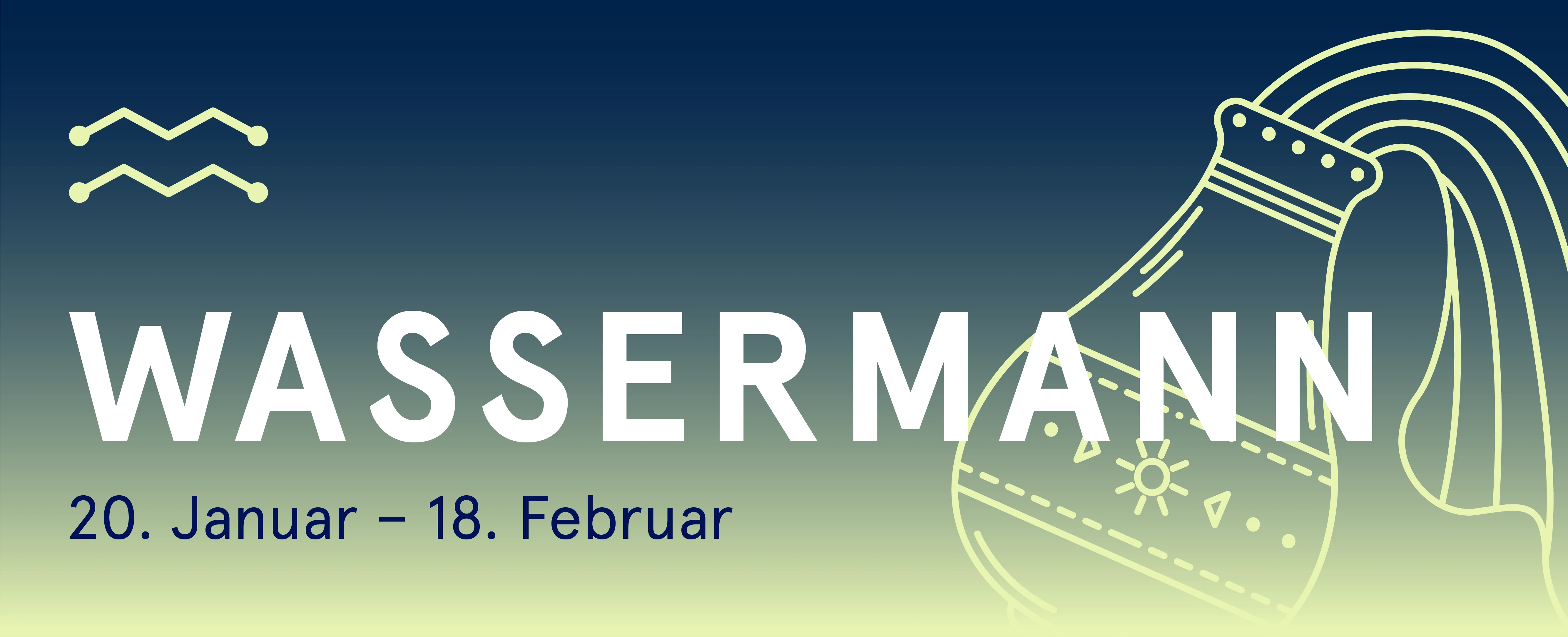 Wassermann (20. Januar - 18. Februar): Grafik mit Wassermann-Symbol und Wassermann-Motiv.