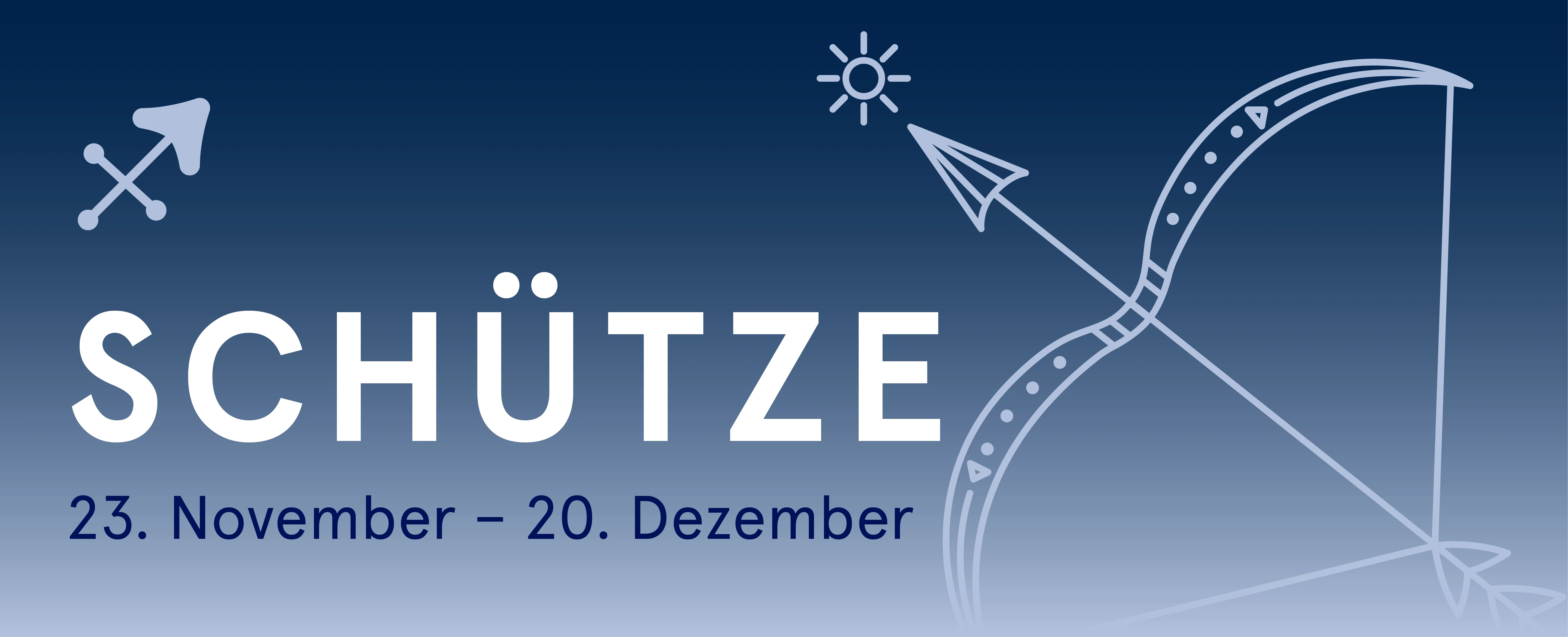 © goodnight.at Sternzeichen Schütze: Grafik mit Pfeil & Bogen (23. Nov - 20. Dez)