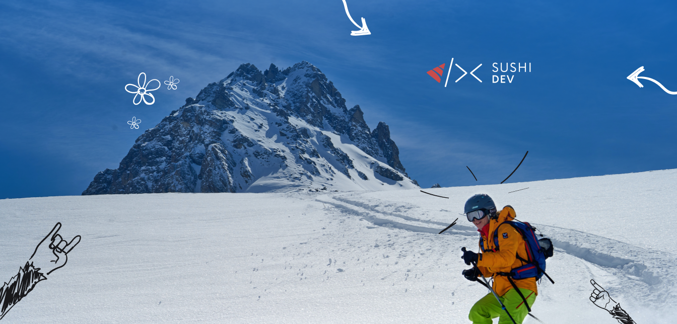 Schifahrer steht am schneeweißem Berg
