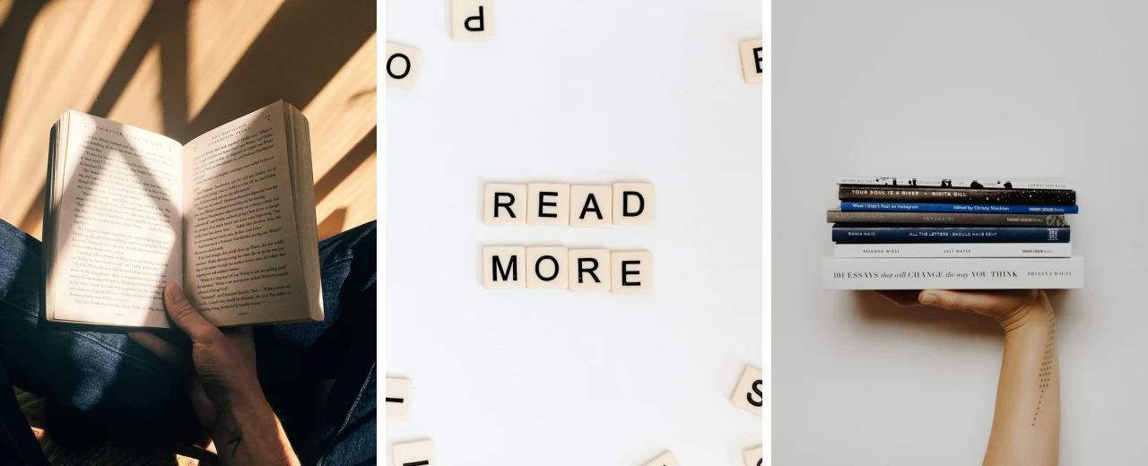 Headerbild: Lesungen im März.  Buch, Lesen, Bücherstapel. Design mit Canva.