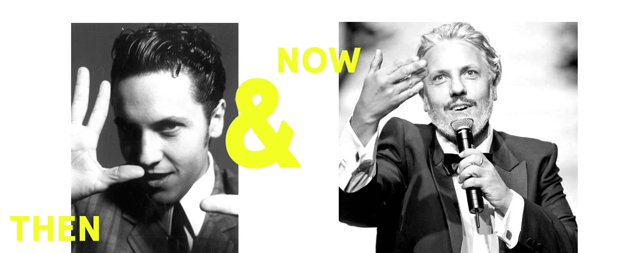 Vergleichsfoto: Damals & Heute. Schwarz-Weiß-Aufnahmen derselben Person, die ihre Veränderung im Laufe der Zeit zeigen. Erstellt mit Adobe Photoshop.