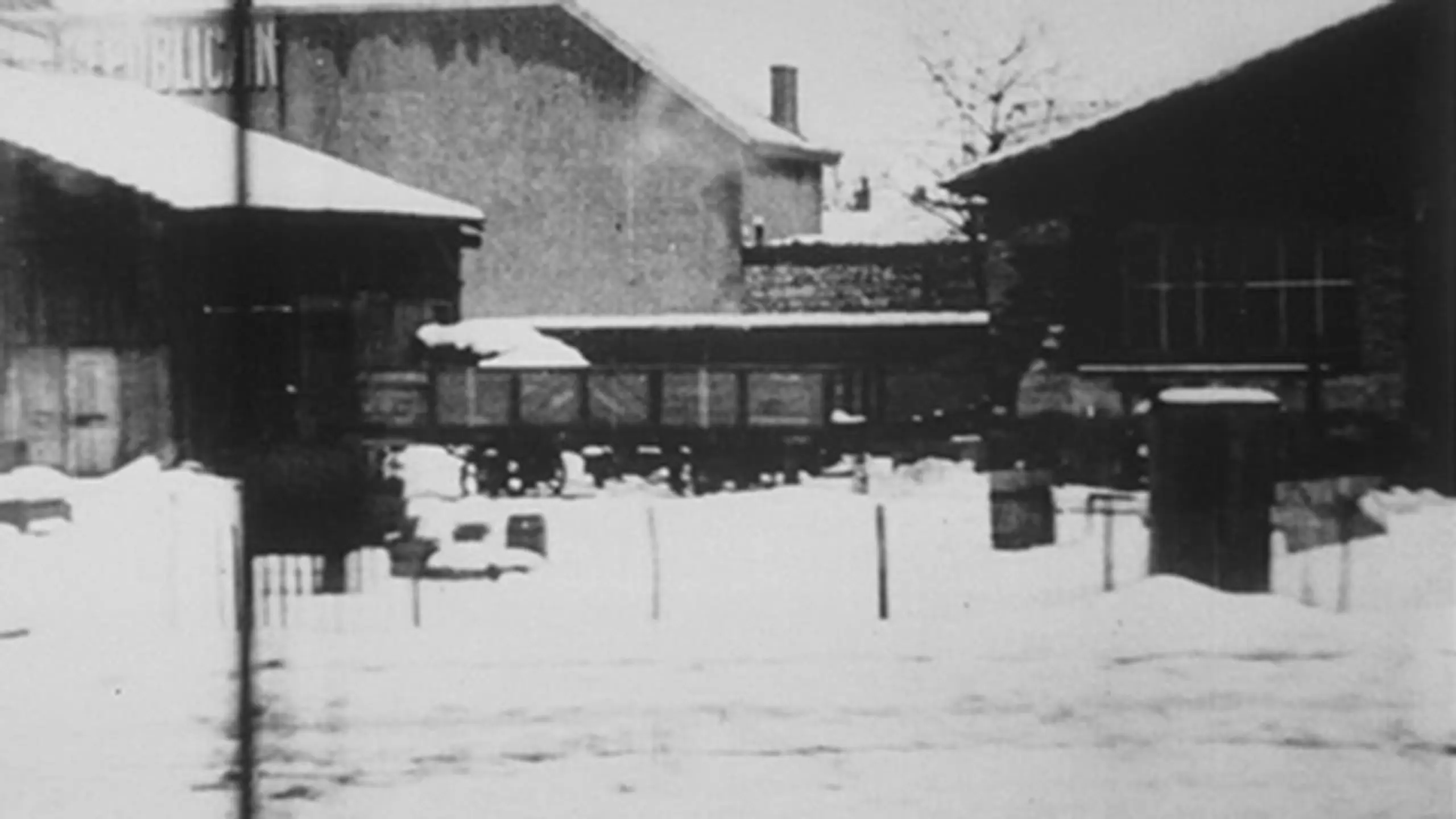 Panorama du départ de la gare d’Ambérieu pris du train (temps de neige)