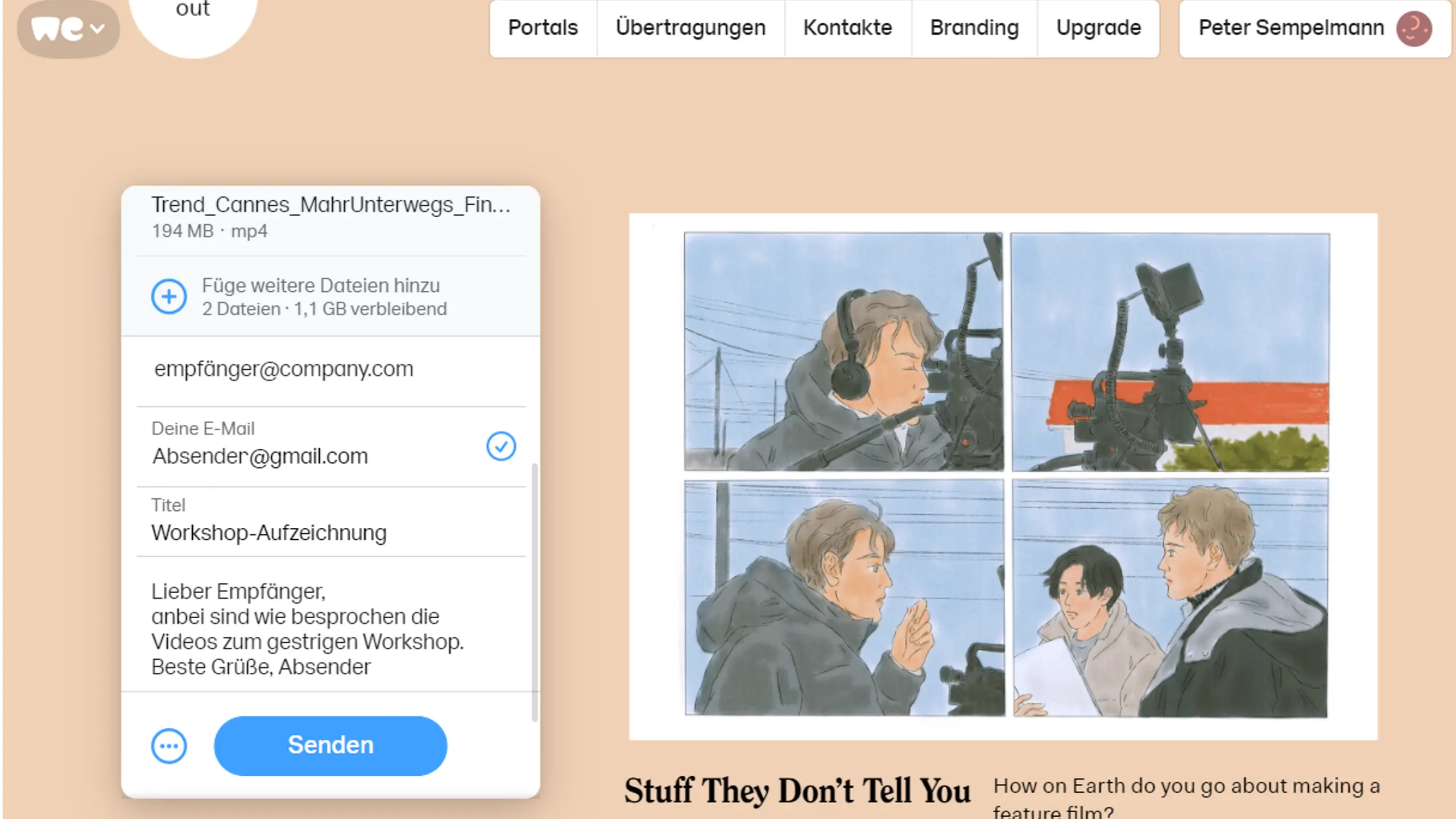 Wetransfer ermöglicht das Teilen großer bis sehr großer Daten.