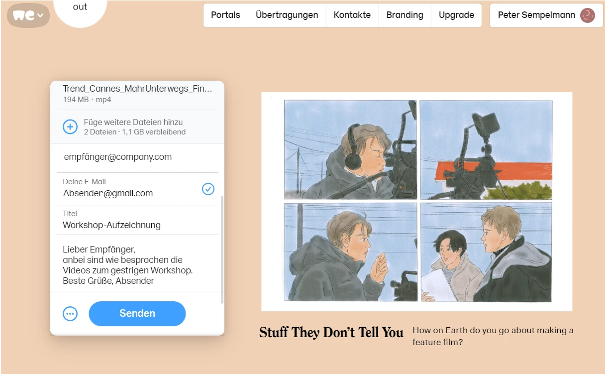 Wetransfer ermöglicht das Teilen großer bis sehr großer Daten.