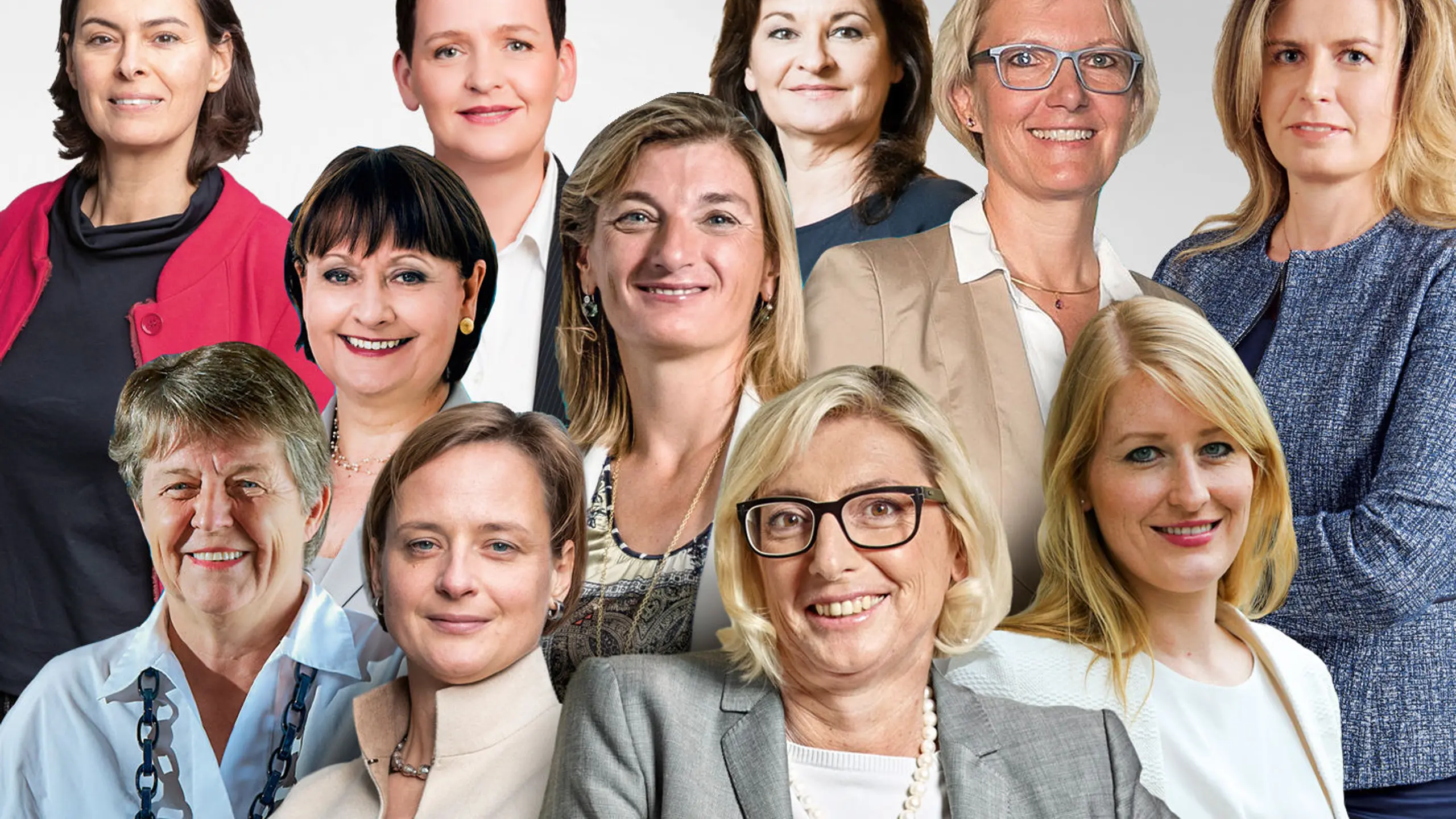 Österreichs top Business-Frauen (von links): obere Reihe: Silvia Angelo, Sonja Wallner, Susanne Riess, Monika Stoisser-Göhring, Brigitte Kurz; mittlere Reihe:Herta Stockbauer, Dorothee Ritz; untere Reihe: Brigitte Ederer, Iris Ortner, Elisabeth Stadler, Julia Bösch