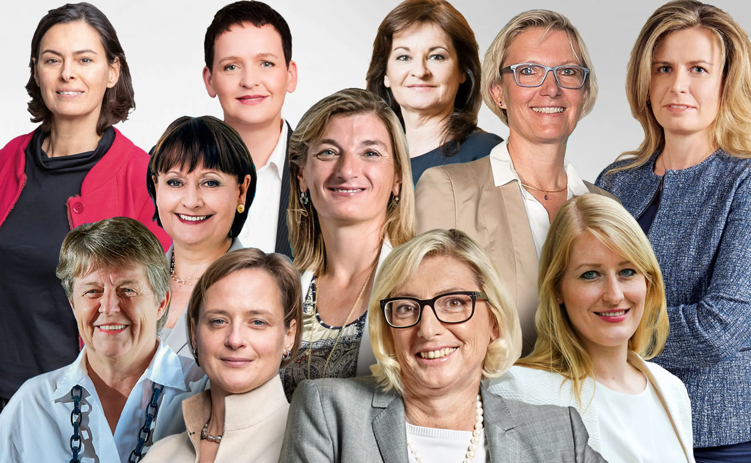 Österreichs top Business-Frauen (von links): obere Reihe: Silvia Angelo, Sonja Wallner, Susanne Riess, Monika Stoisser-Göhring, Brigitte Kurz; mittlere Reihe:Herta Stockbauer, Dorothee Ritz; untere Reihe: Brigitte Ederer, Iris Ortner, Elisabeth Stadler, Julia Bösch