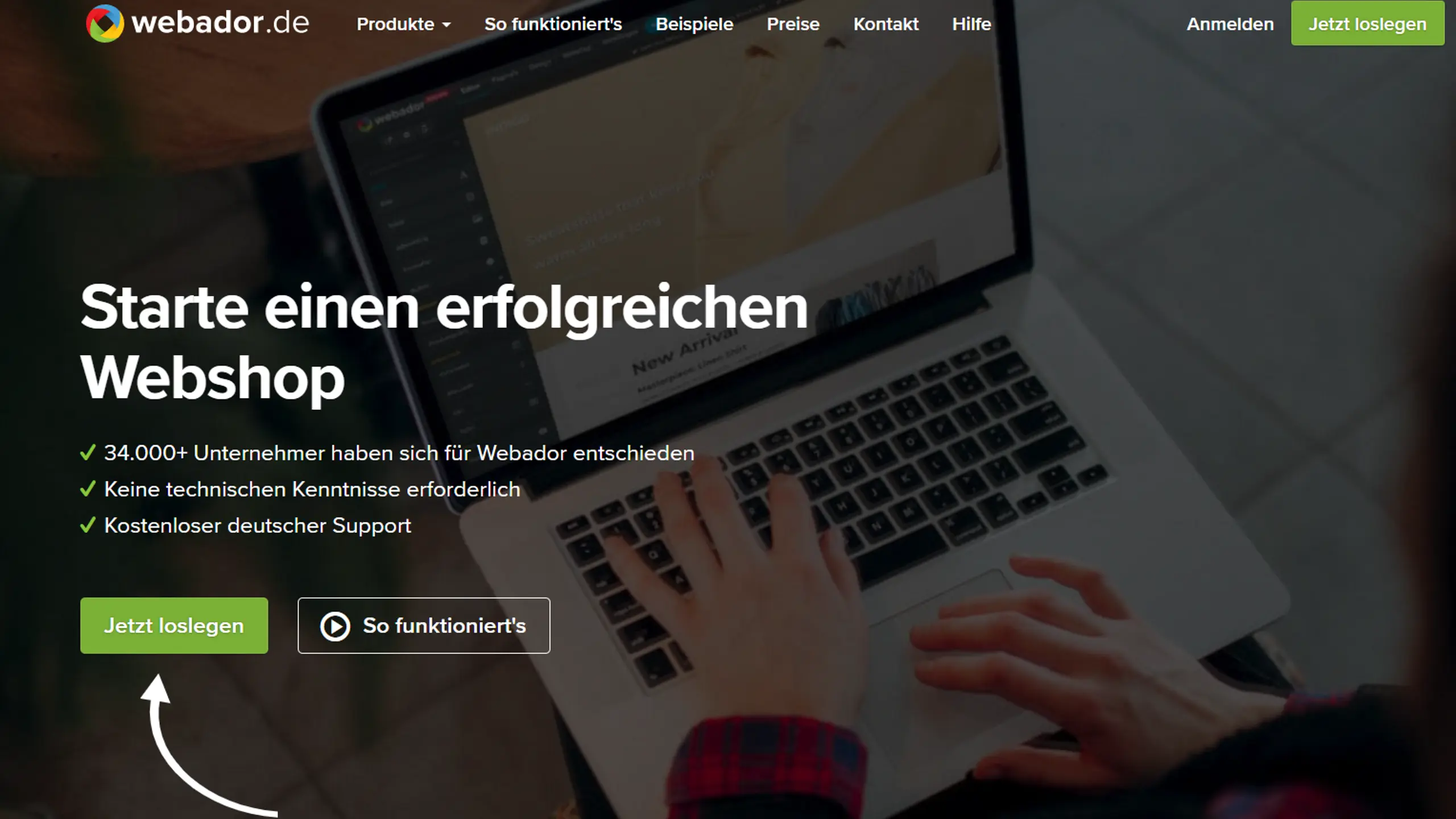 Mit dem Baukasten-System von Webador können Onlineshops schnell und einfach erstellt werden.