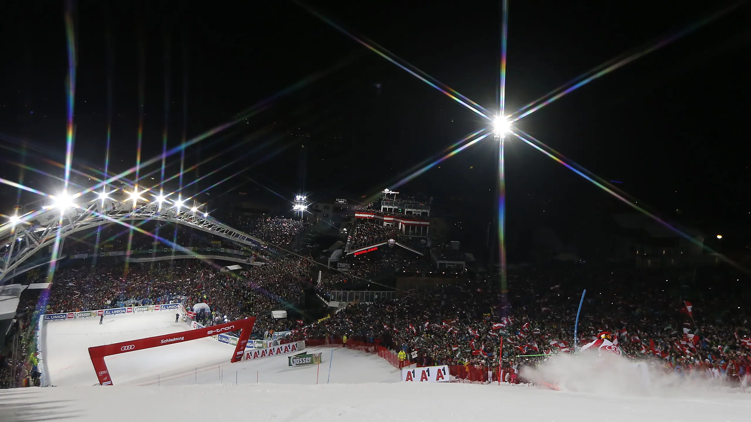 Der Planai-Zielhang beim &quot;Nightrace&quot; in Schladming.