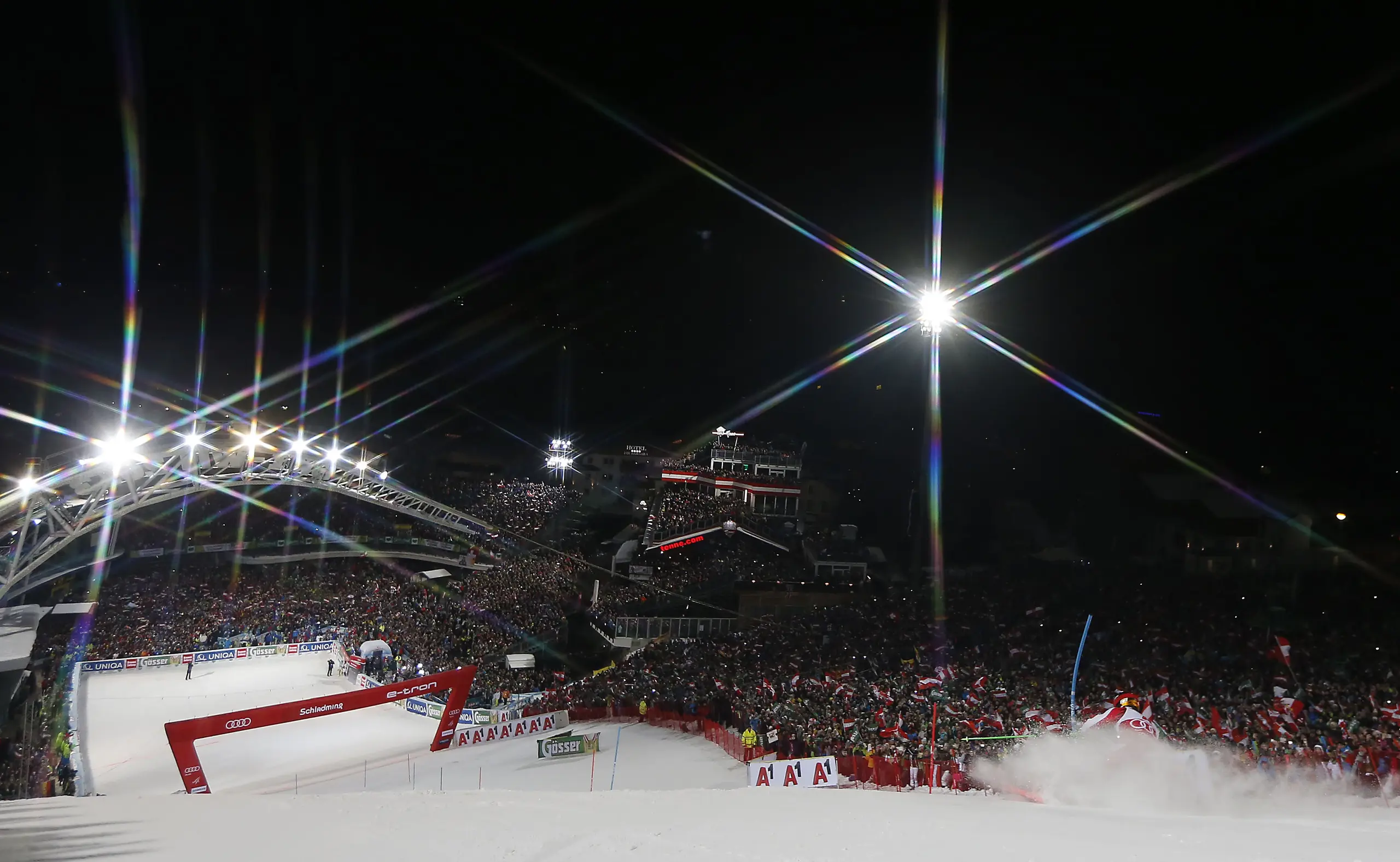 Der Planai-Zielhang beim &quot;Nightrace&quot; in Schladming.