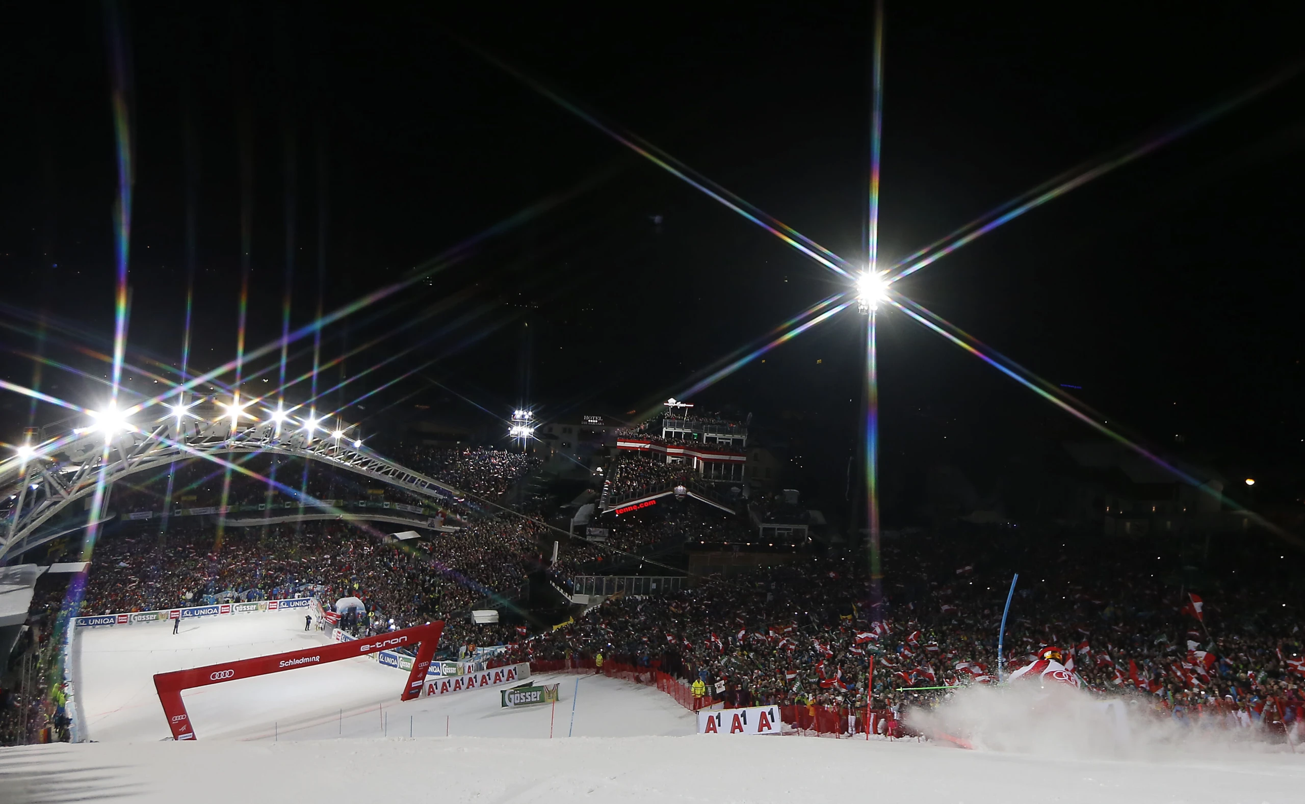 Der Planai-Zielhang beim "Nightrace" in Schladming.