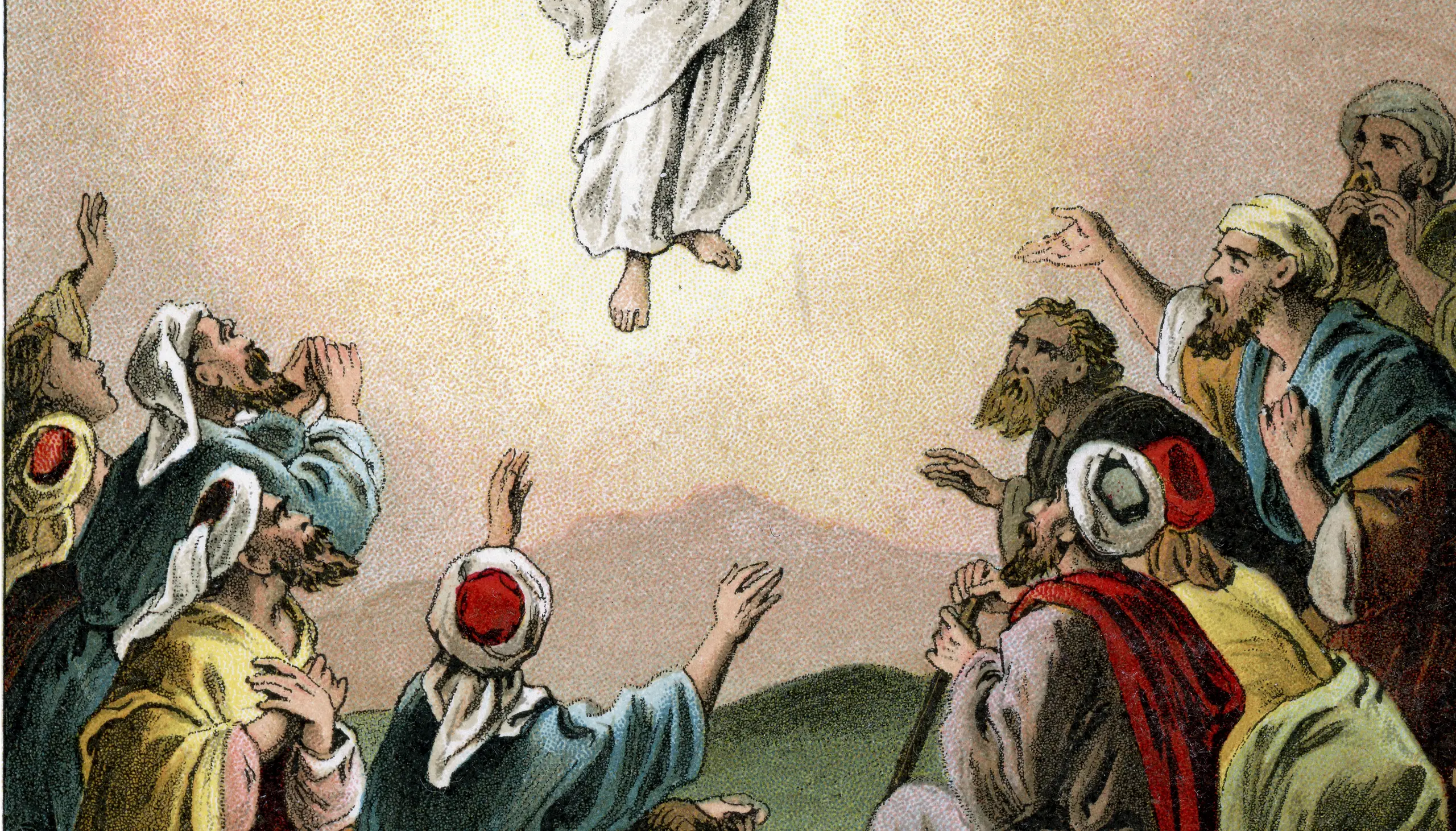 Bildnis von Christi Himmelfahrt: Jesus schwebt in Richtung Himmel