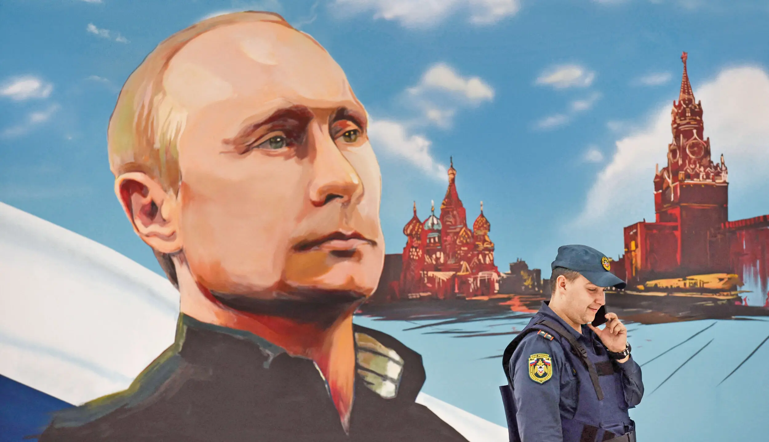 Ein gemaltes Bild von Wladimir Putin.