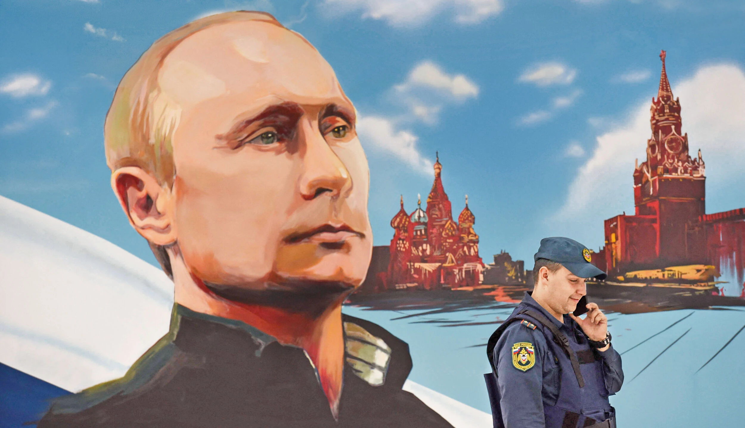 Ein gemaltes Bild von Wladimir Putin.