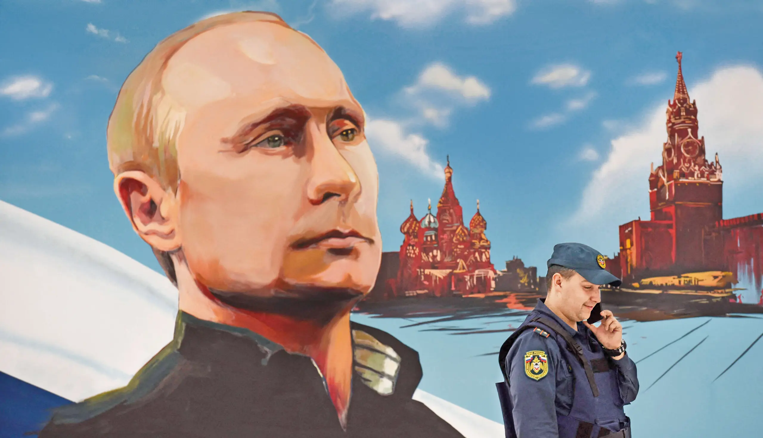 Ein gemaltes Bild von Wladimir Putin.