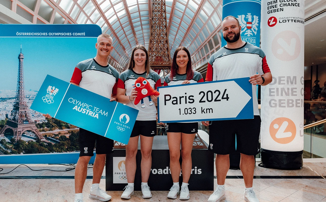 Felix Oschmautz, Michaela Polleres, Elisabeth Straka und Lukas Weisshaidinger freuen sich auf die Olympischen Spiele 2024