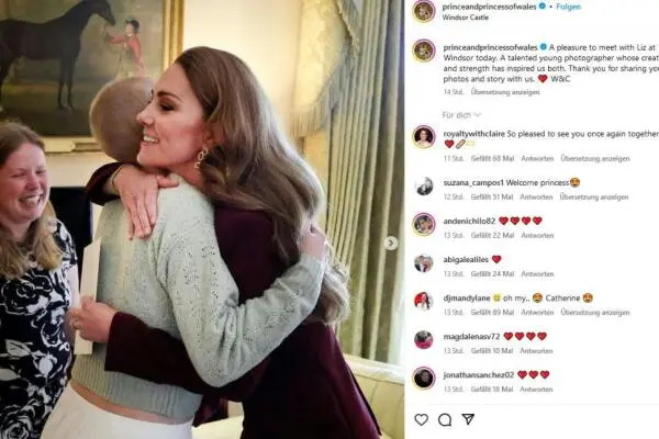 Kate nahm die Ehrung der krebkranken Fotografin Liz Hatton vor