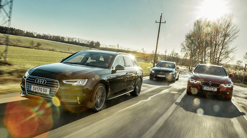 Erste Reihe Mitte: Audi A4 Avant vs. BMW 3er Touring vs. Mercedes C-Klasse T-Modell
