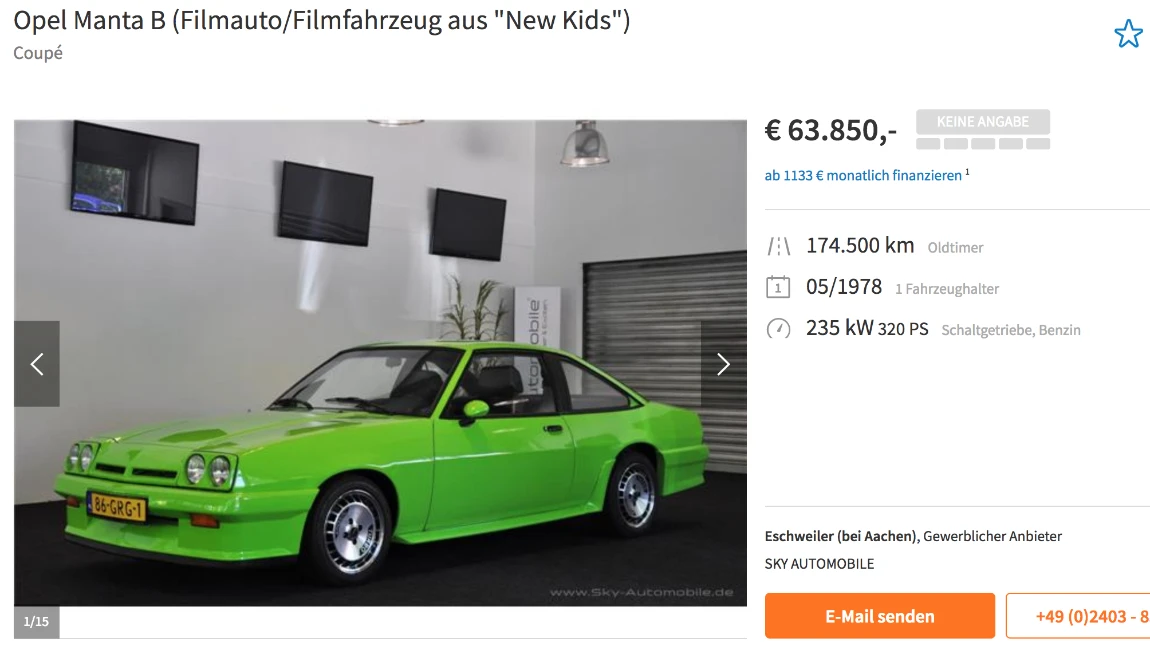Opel Manta der „New Kids“ wird verkauft: Flach und breit, Junge!