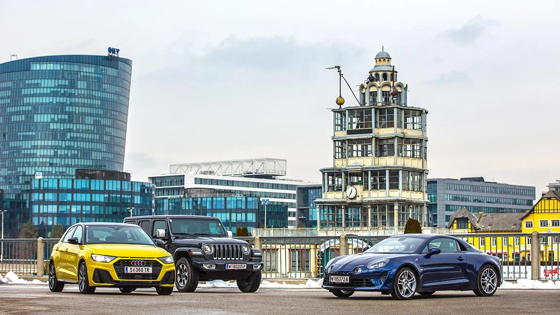 Drei Freudenbringer: Audi A1 Sportback, Jeep Wrangler, Alpine A110 im Vergleichstest