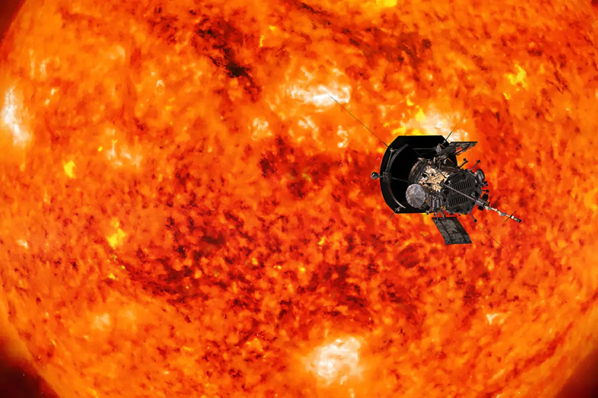Illustration der Parker Solar Probe vor der Sonne
