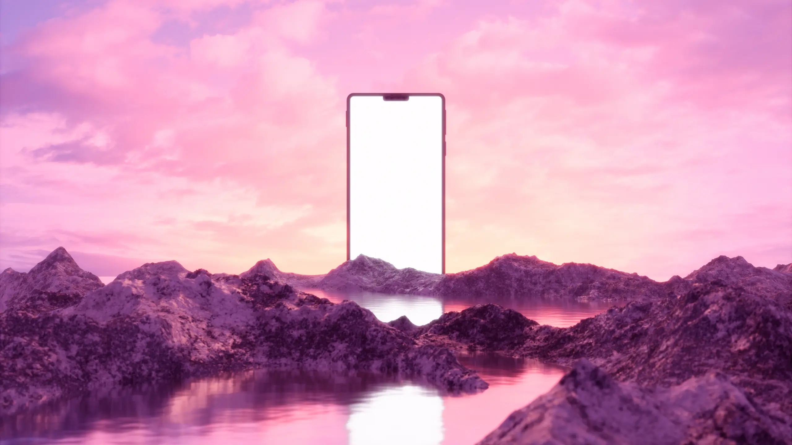 Berglandschaft im Vordergrund, Handy im Hintergrund