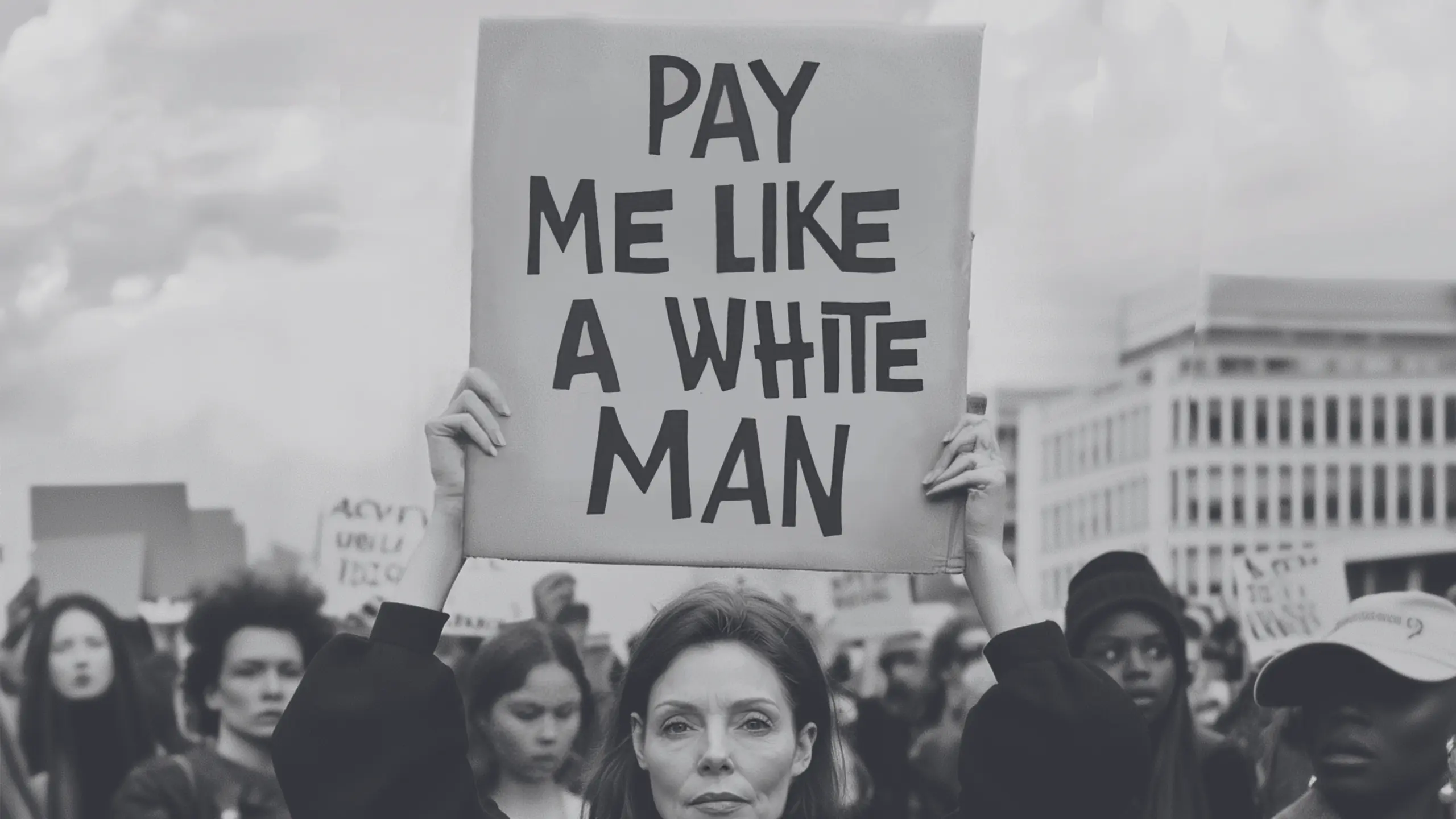 Frau demonstriert für Lohngleichheit.