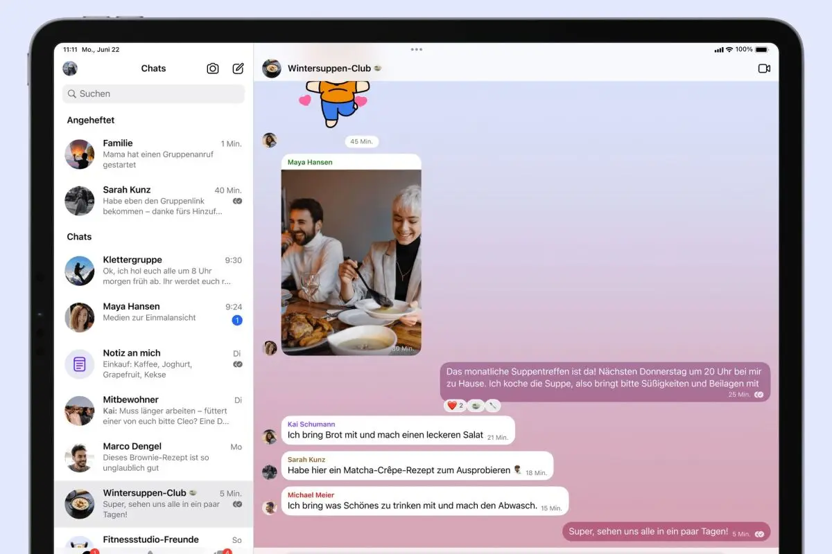 Mit einem Blick alle Gruppen sehen, in denen man mit einem Kontakt ist