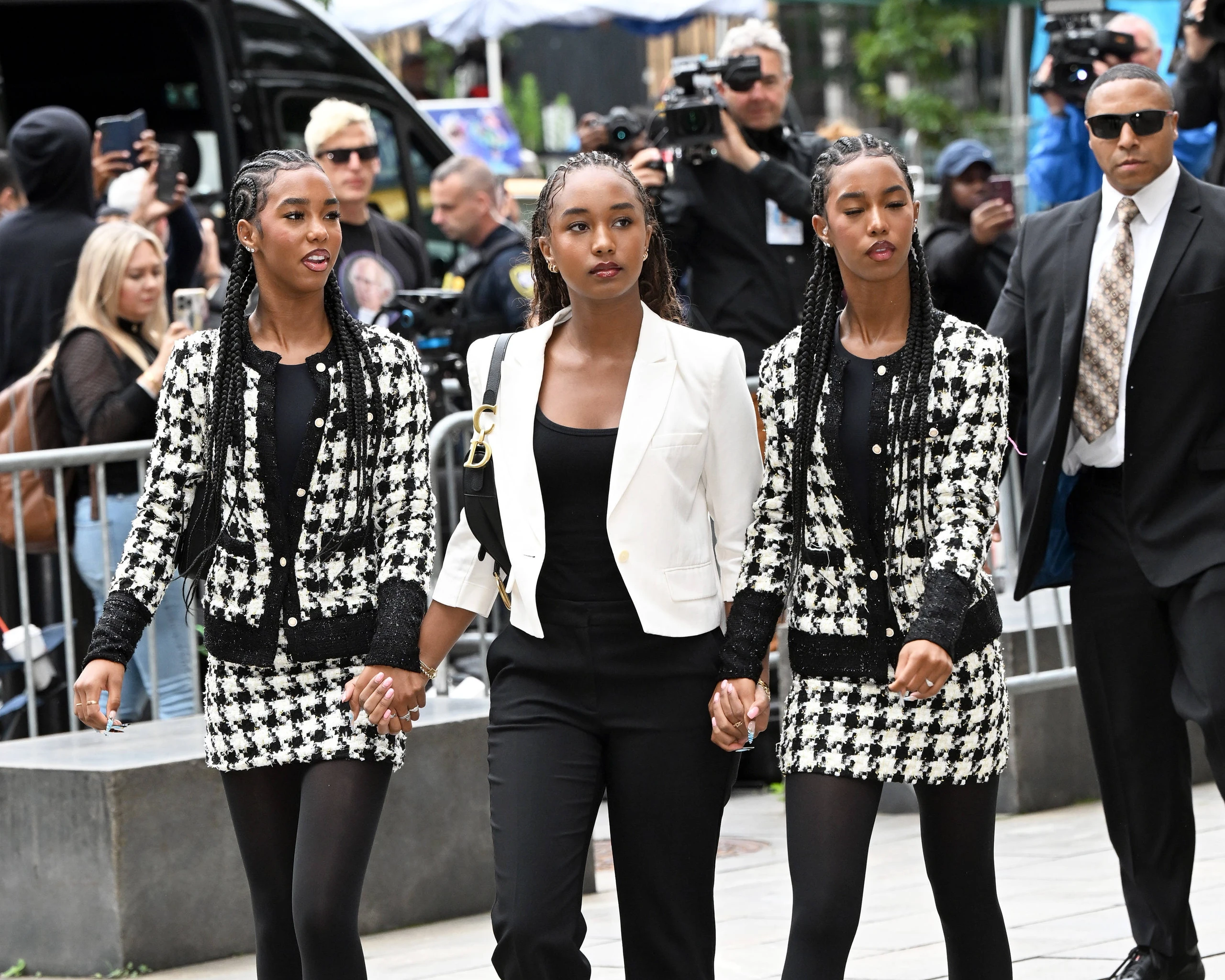 Diddy Combs kids and mom King Combs, Justin Combs, Jessie Combs, DLila Combs, Chance Combs, Janice Combs arriving at Diddys Trial closing arguments in New York City Featuring: Dlila Combs, Jessie Combs, Chance Combs Where: New York City, New York,