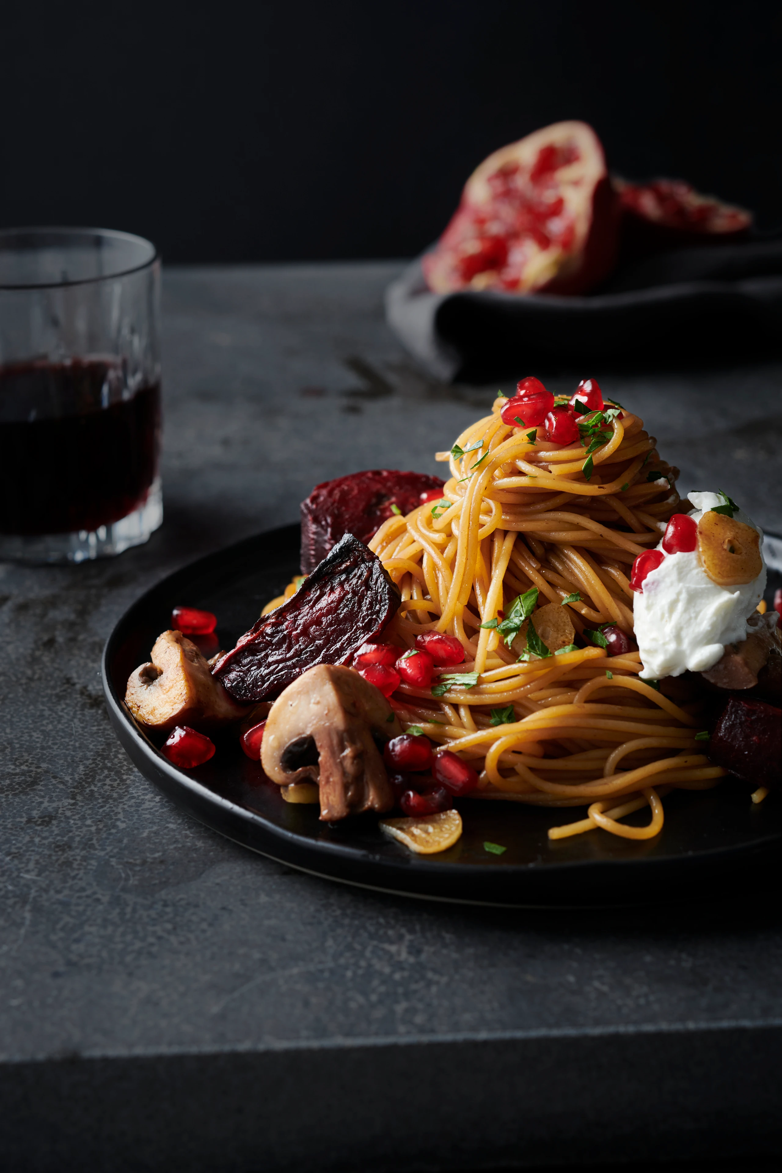 Spaghetti mit Ziegenkäse und Roten Rüben