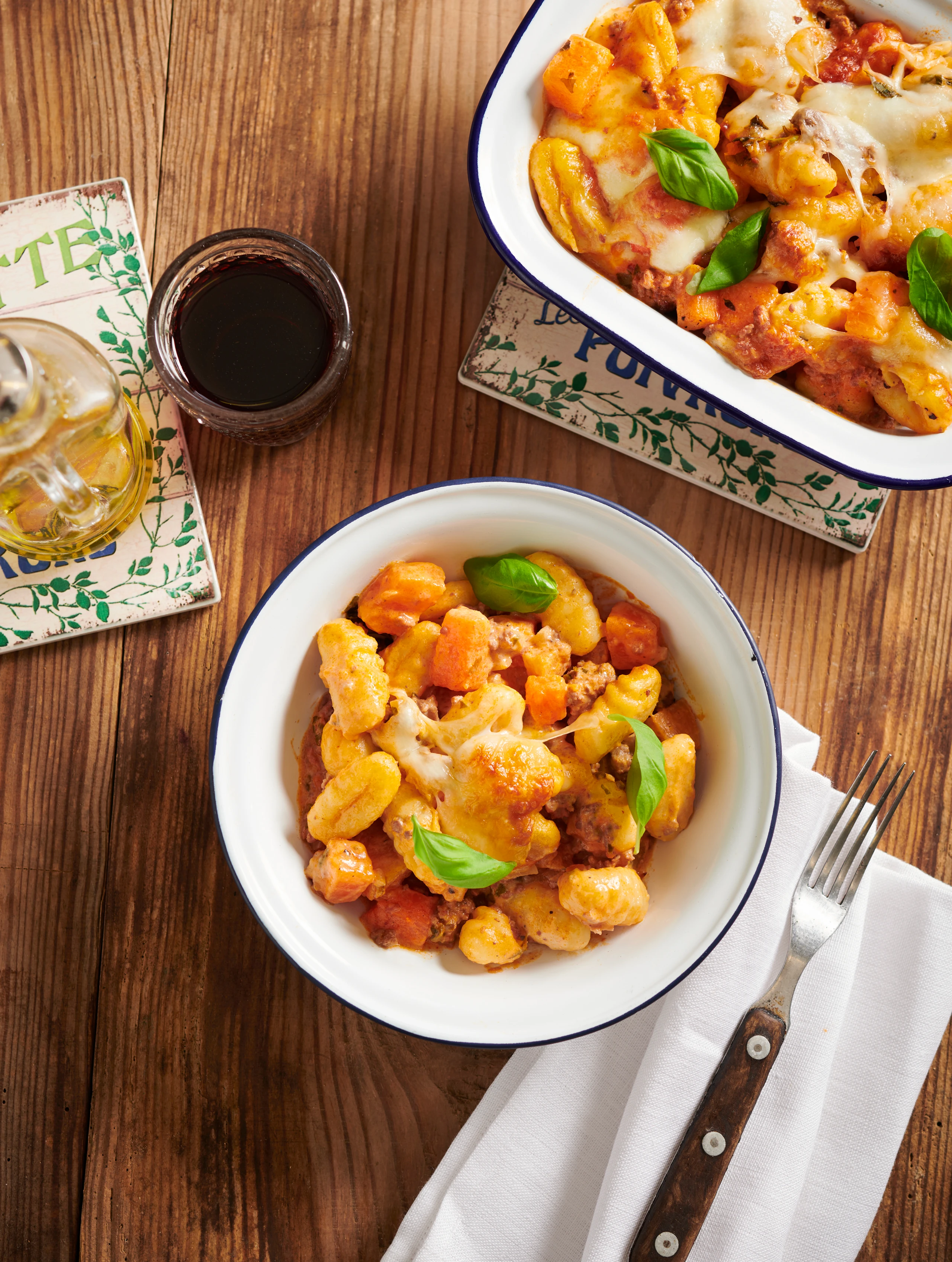 Überbackene Gnocchi mit Faschiertem und Kürbis