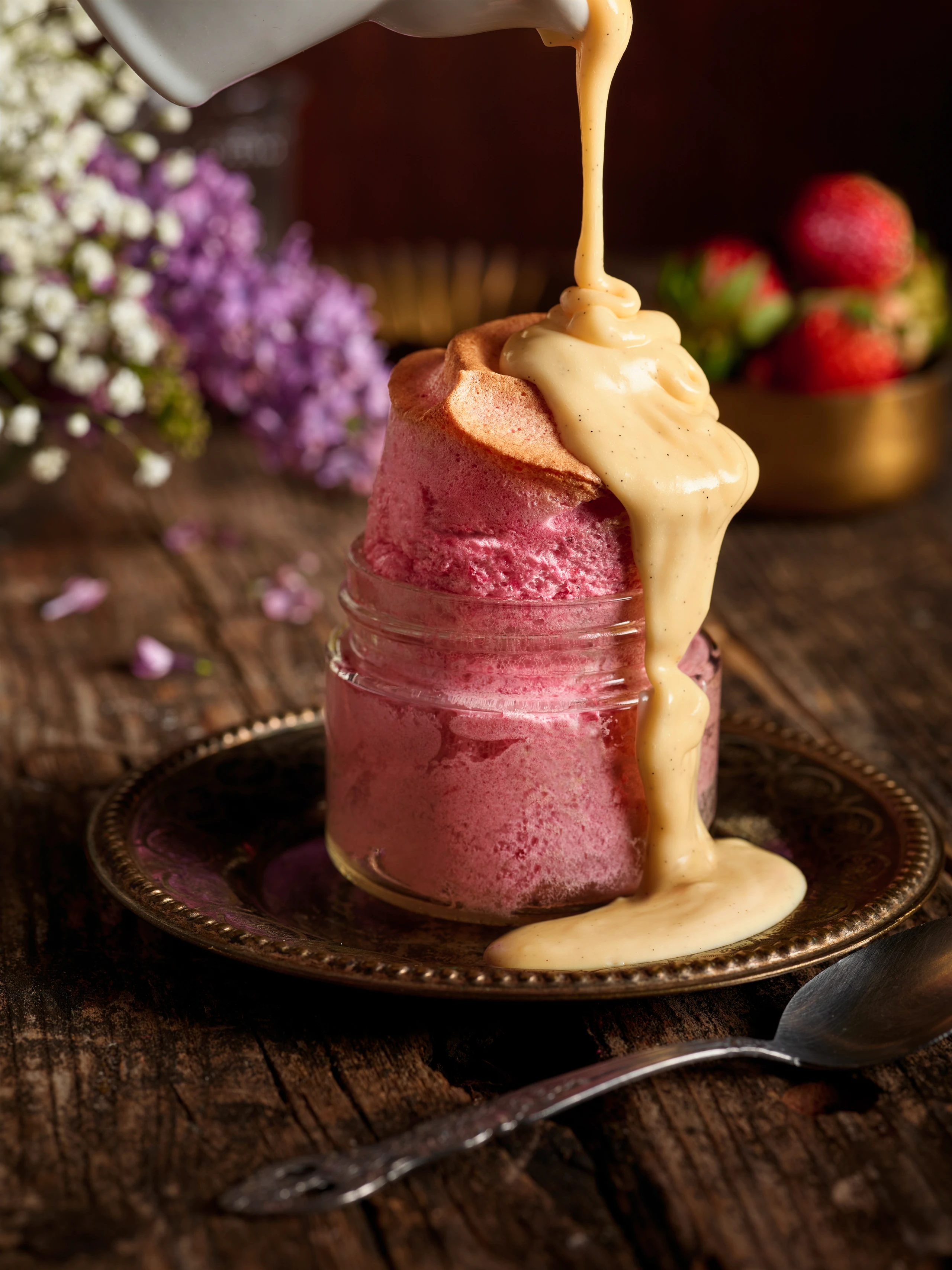 Erdbeer-Soufflé mit Crème Anglaise