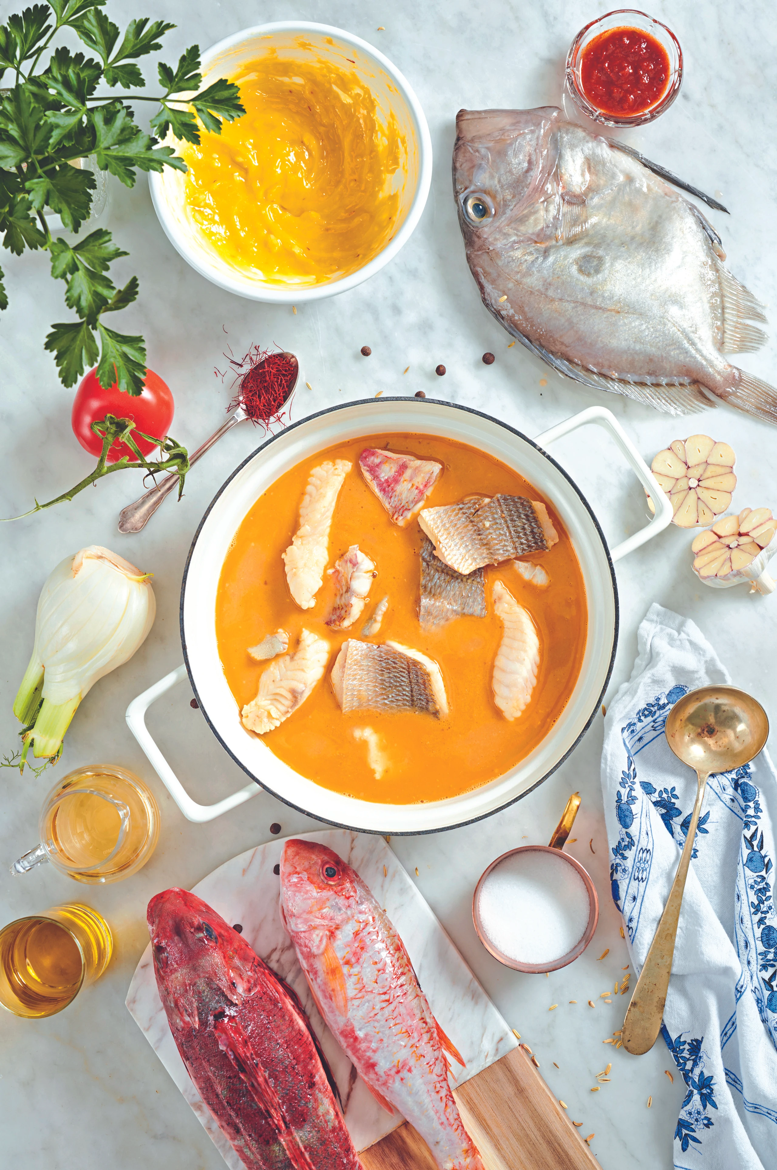 Bouillabaisse mit Baguette und Rouille