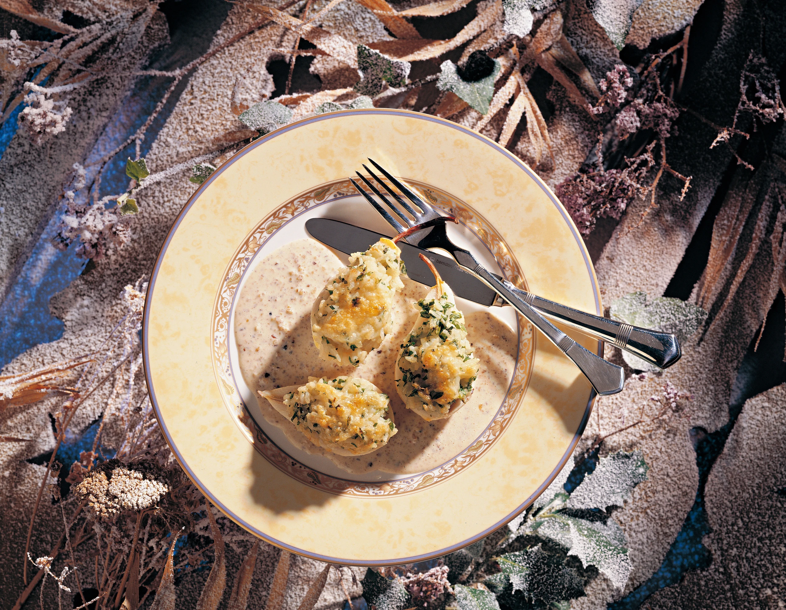 Birnen mit Kräuterreis-Fülle