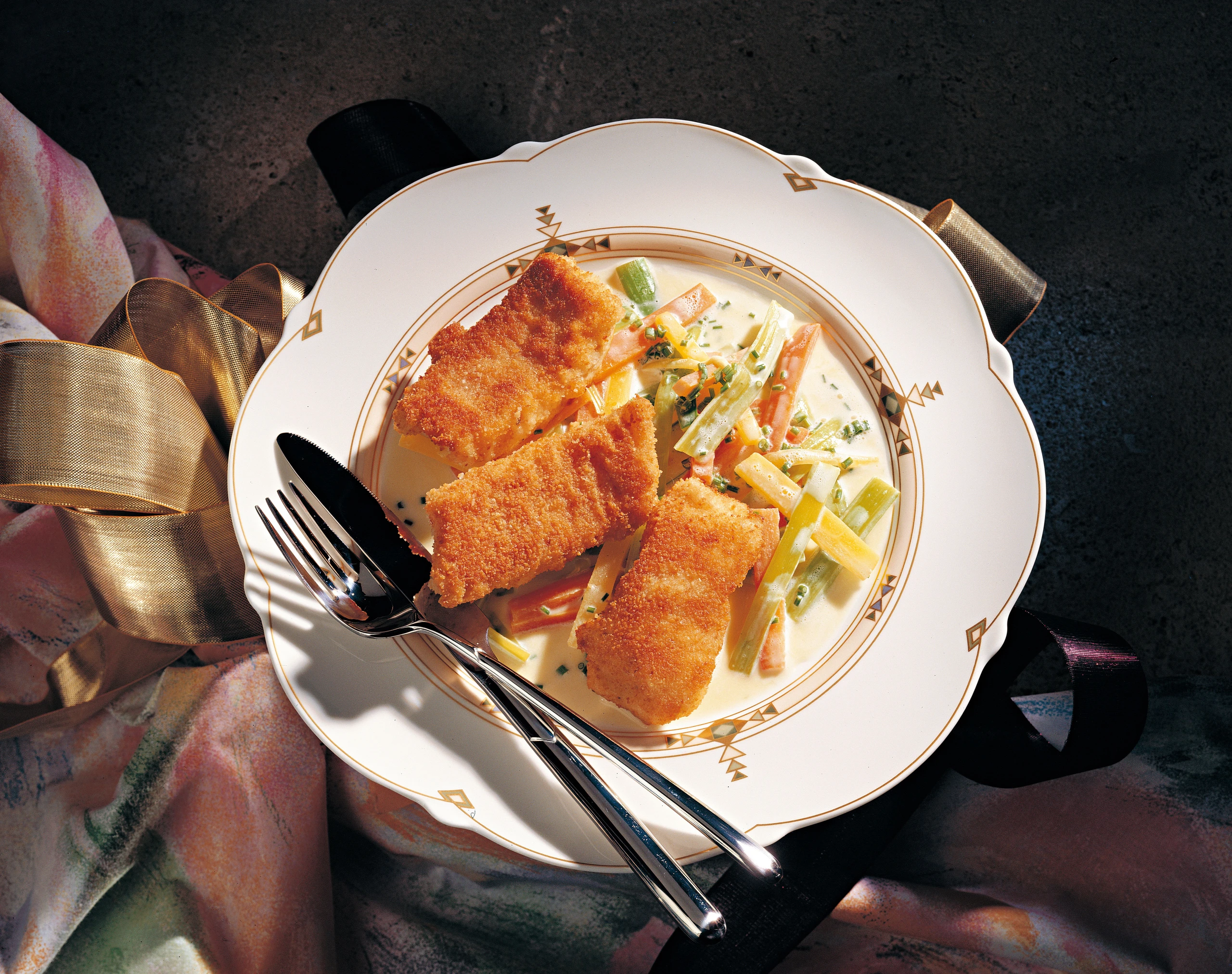 Gebackener Waller mit Wurzelgemüse