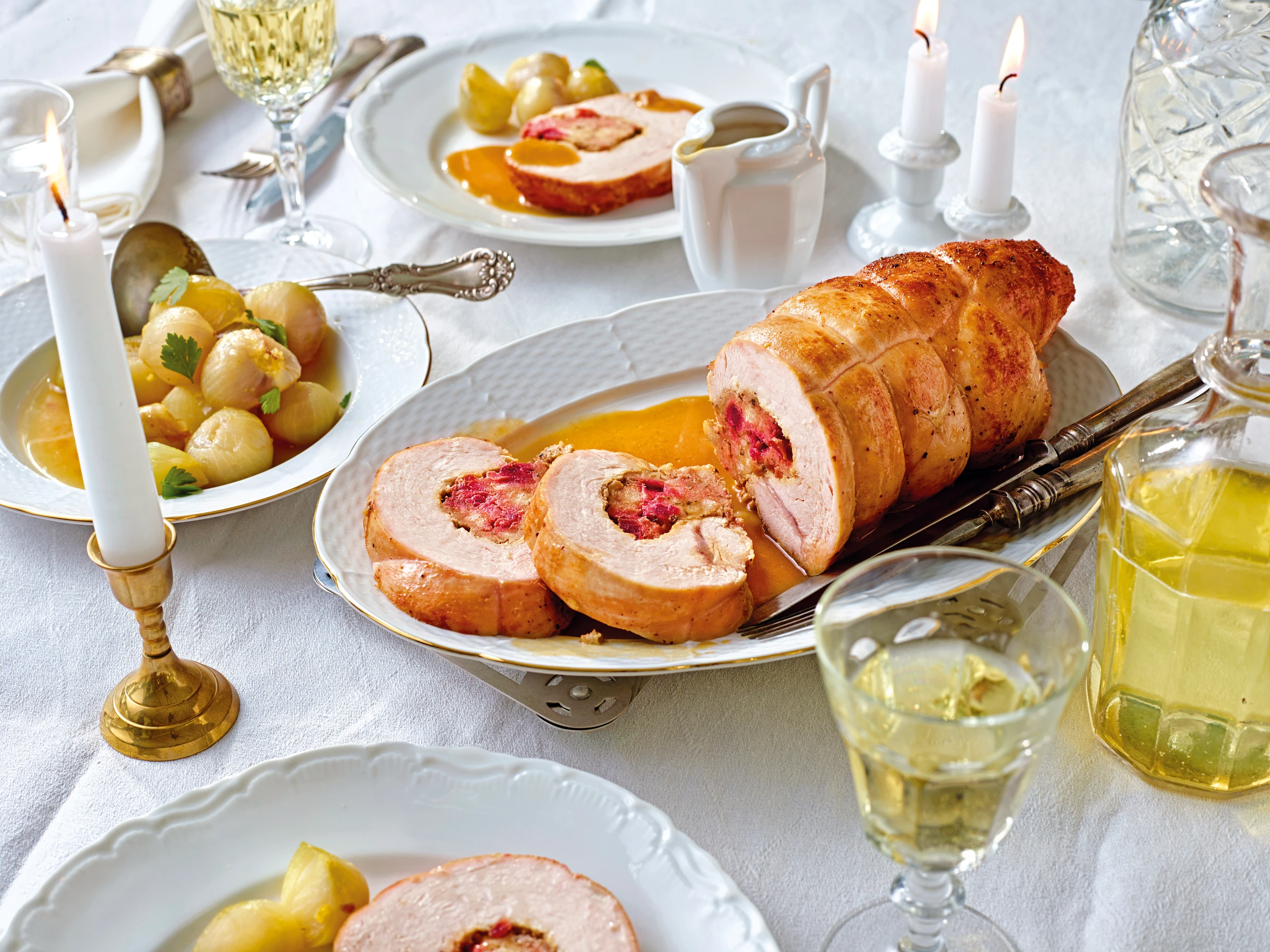 Putenbrust mit Lebkuchenfülle und Schoko-Krensauce