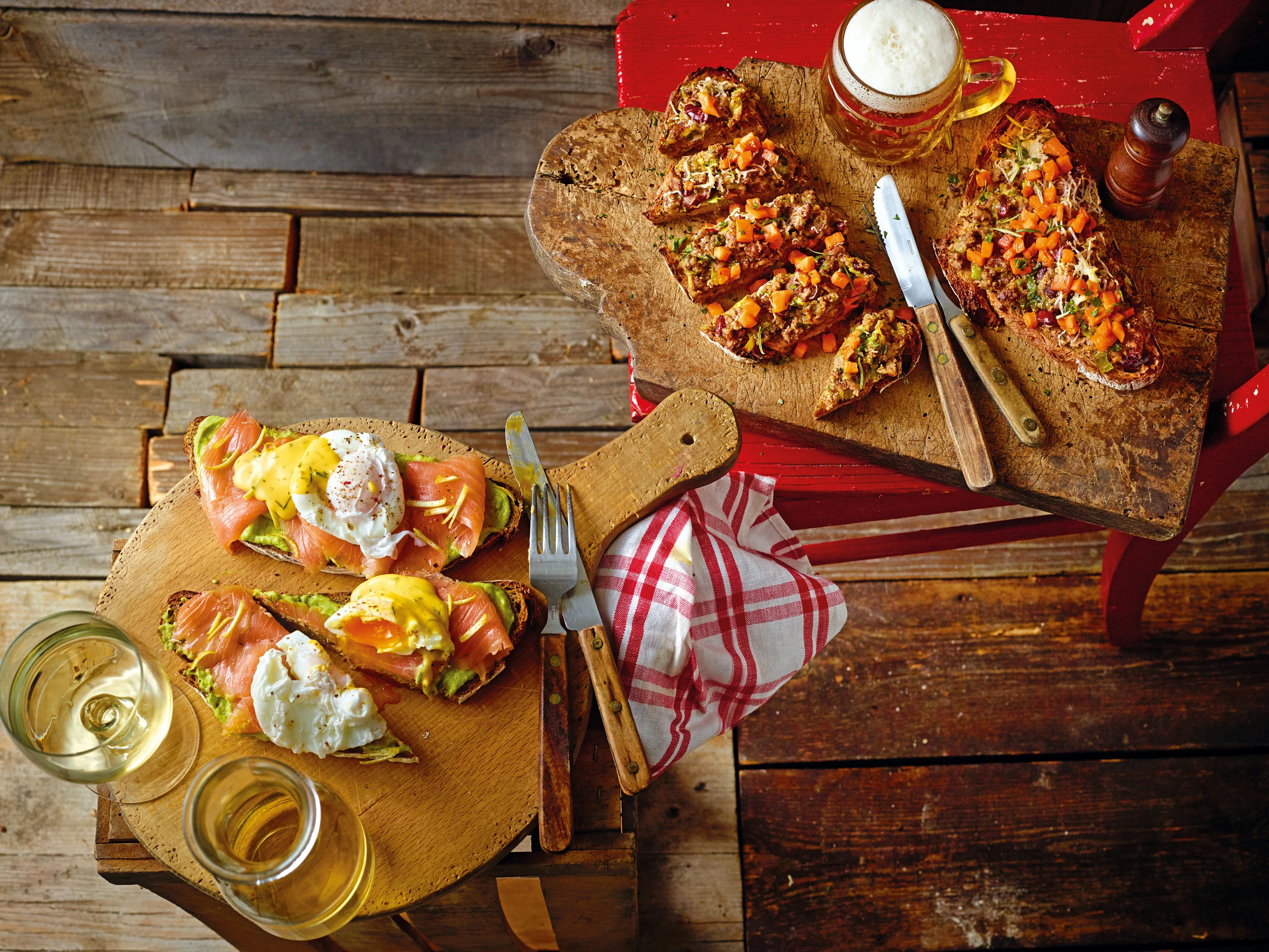 Brot mit Faschiertem, Bohnen, Süßkartoffeln und Parmesan