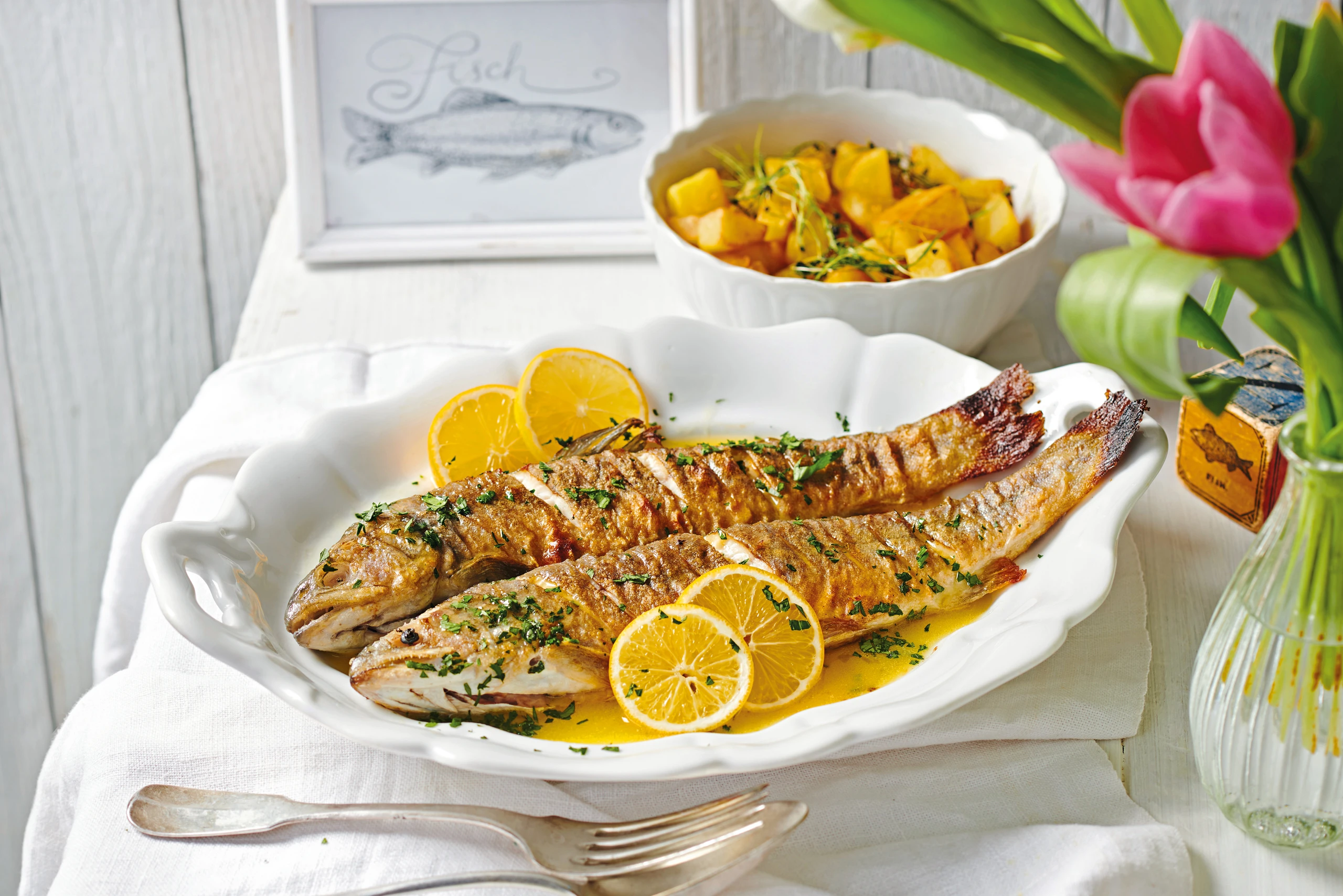 Gebratener Saibling mit Braterdäpfeln