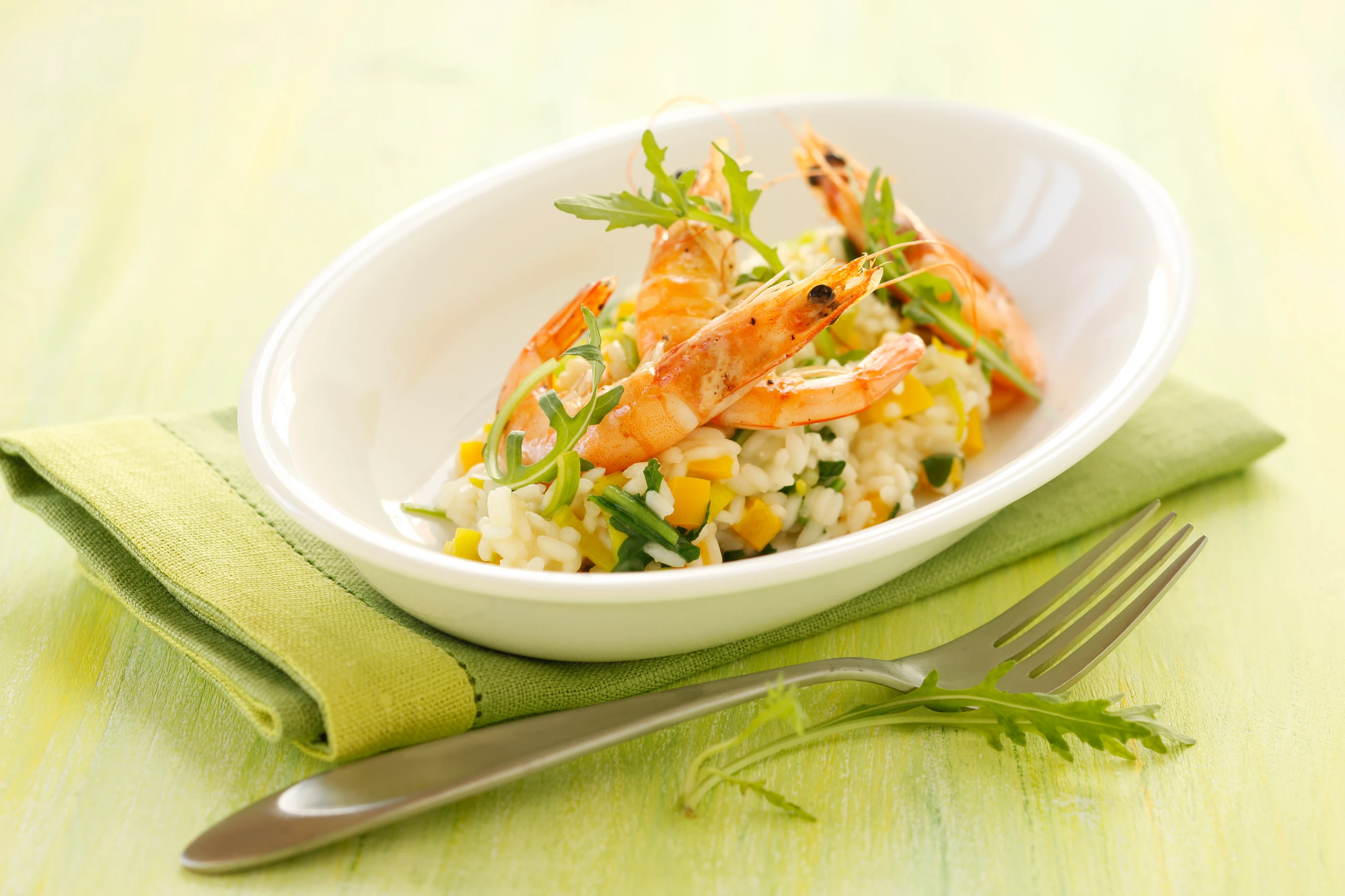 Risotto mit Rucola und Garnelen