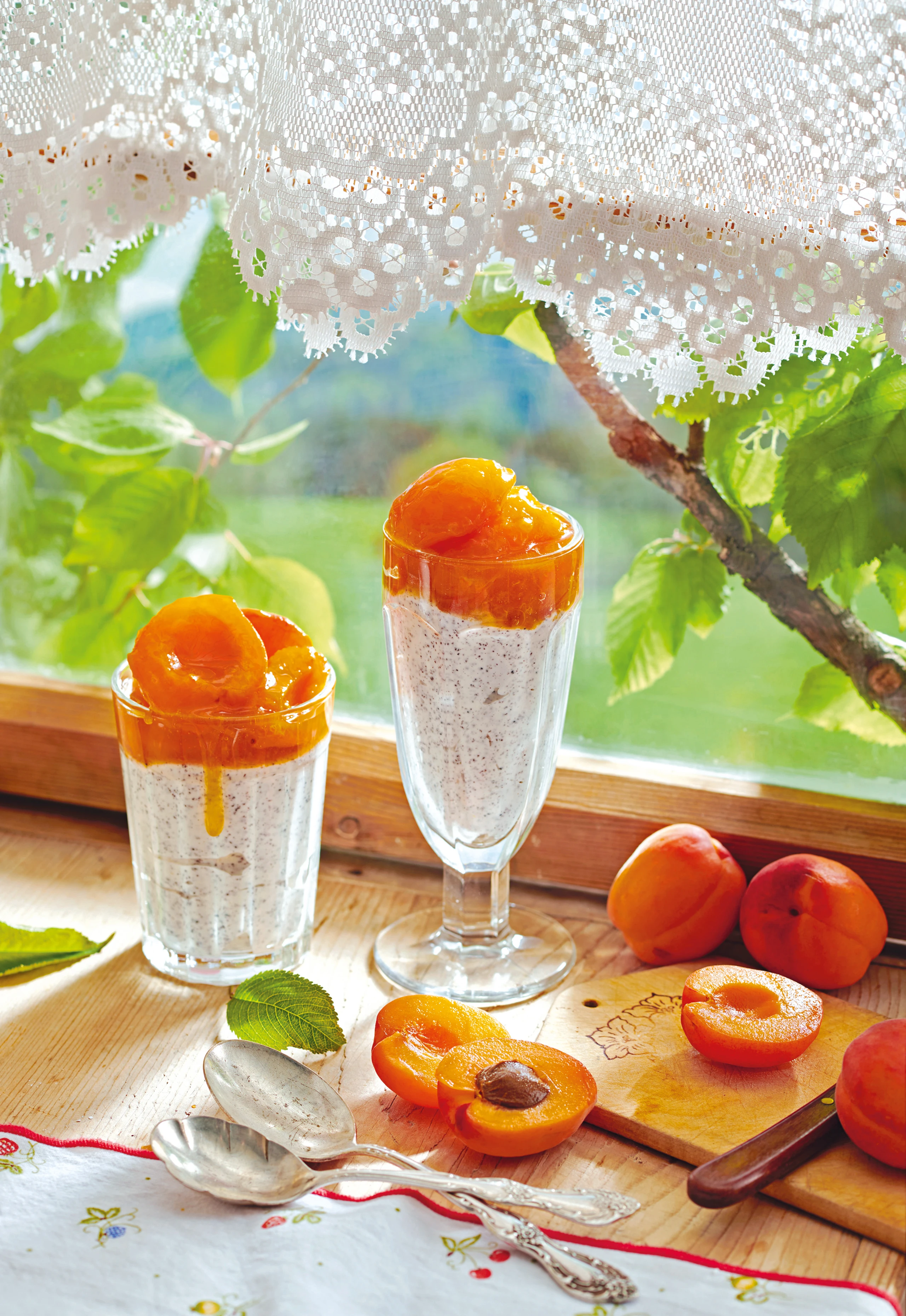 Mohnmousse mit Joghurt und Marillenröster