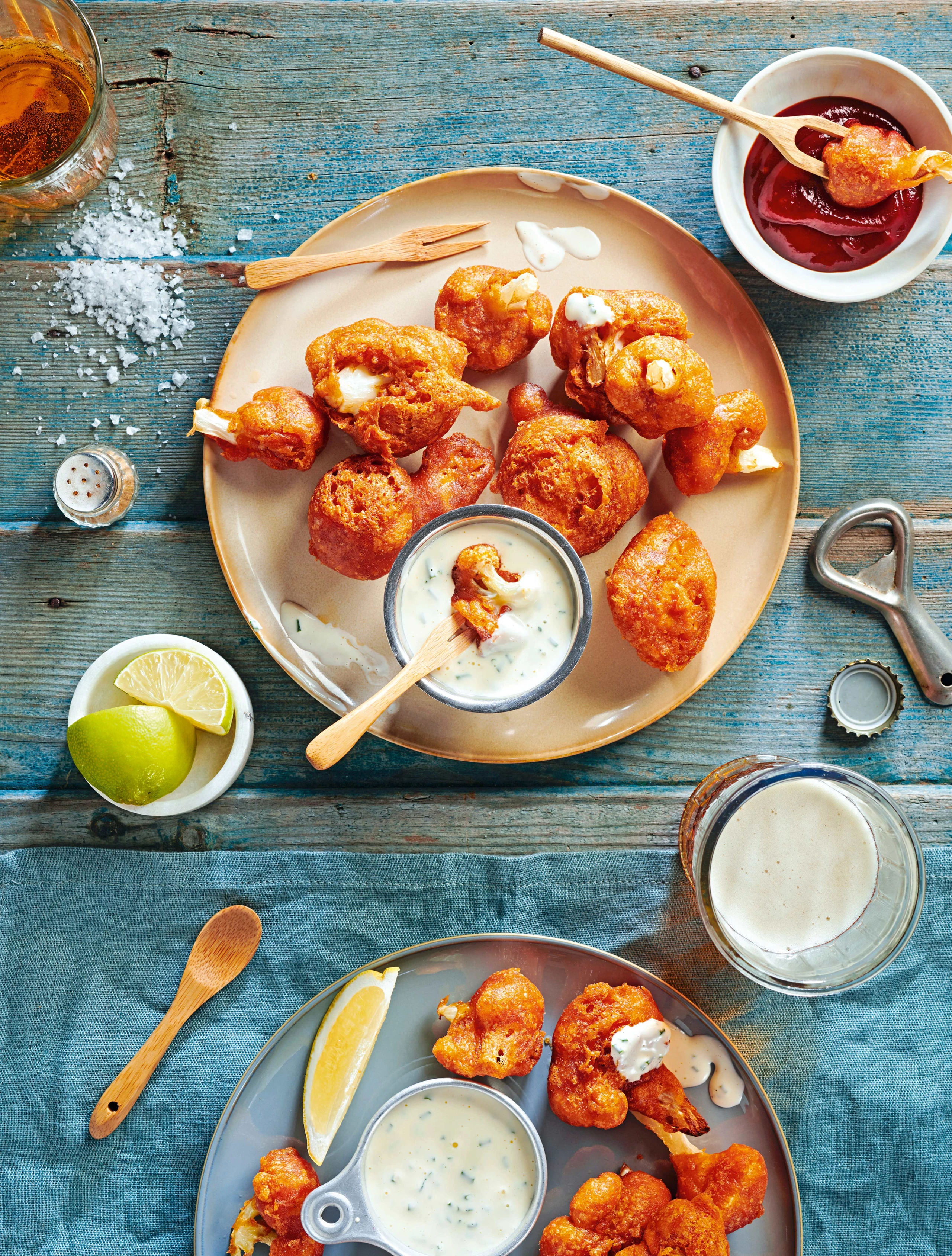 Karfiol-BBQ-Nuggets in Bierteig