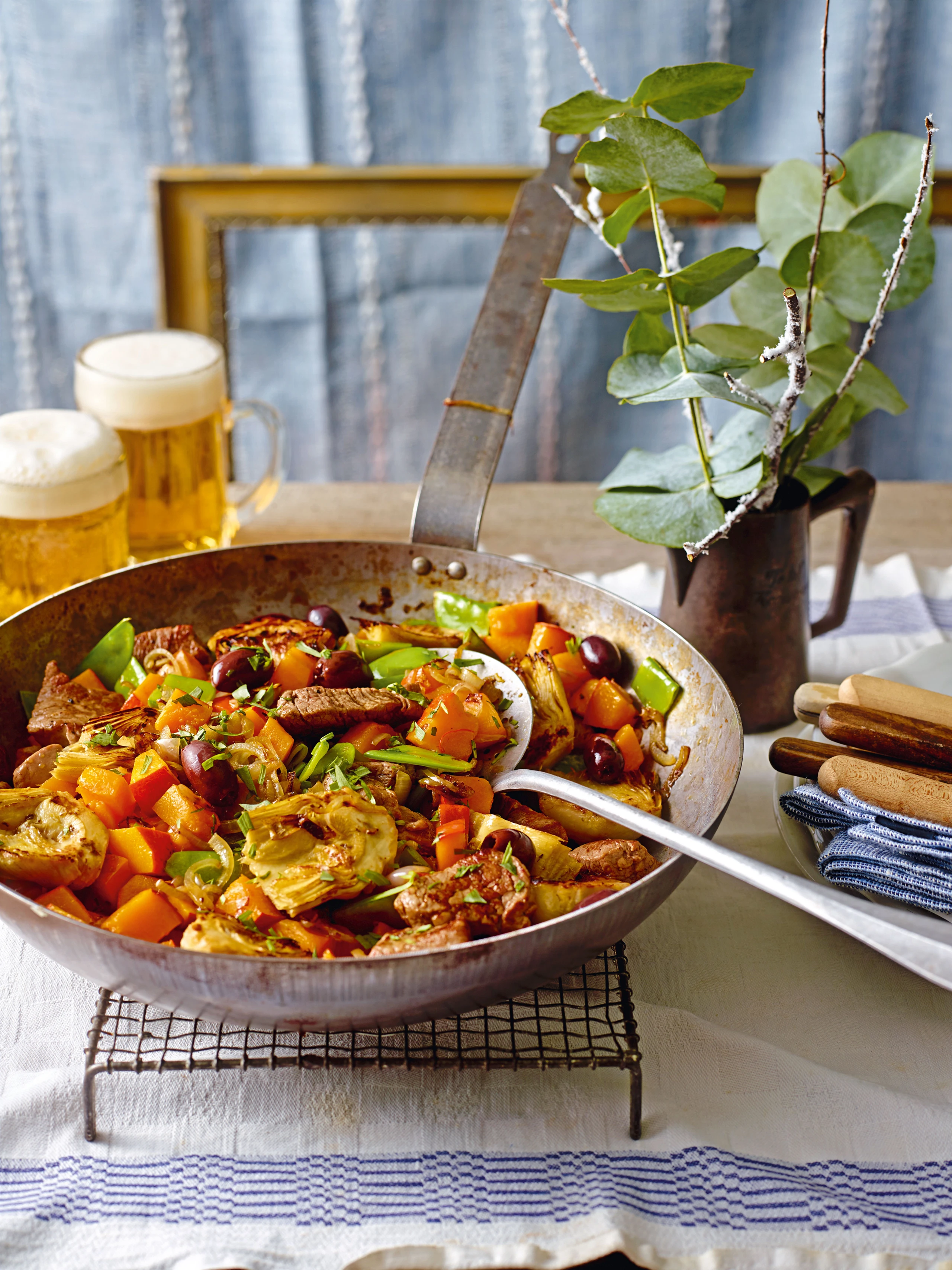 Kürbisgröstl mit Rindsfilet und Artischocken