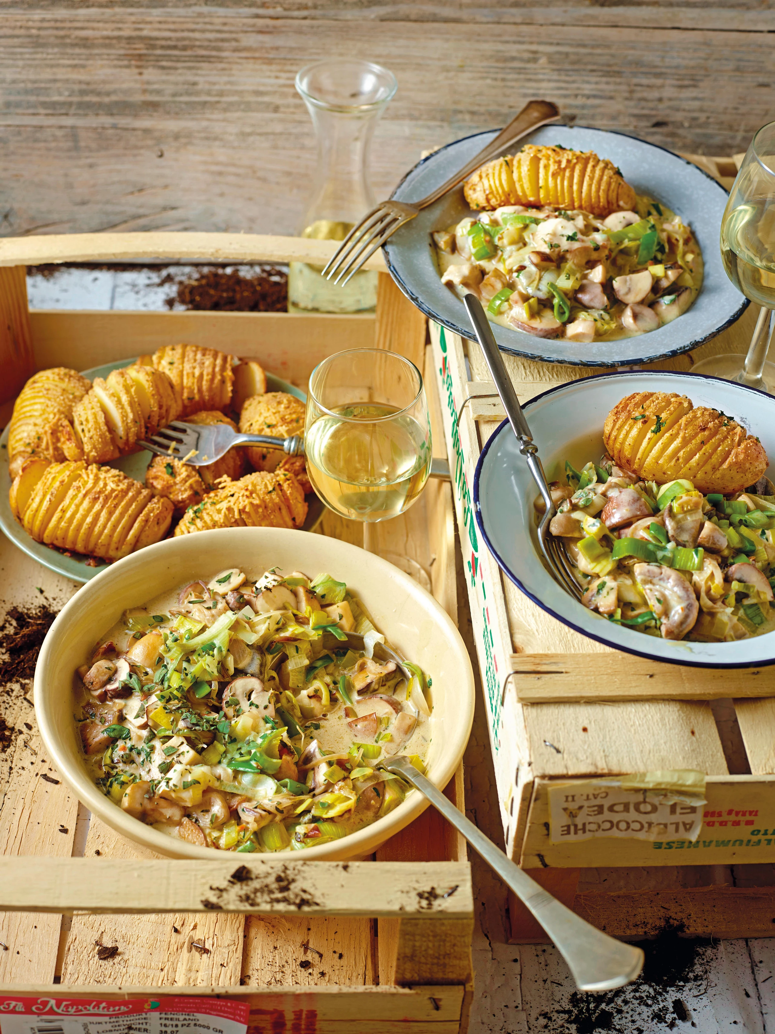 Schwammerl-Lauchragout mit Fächererdäpfeln