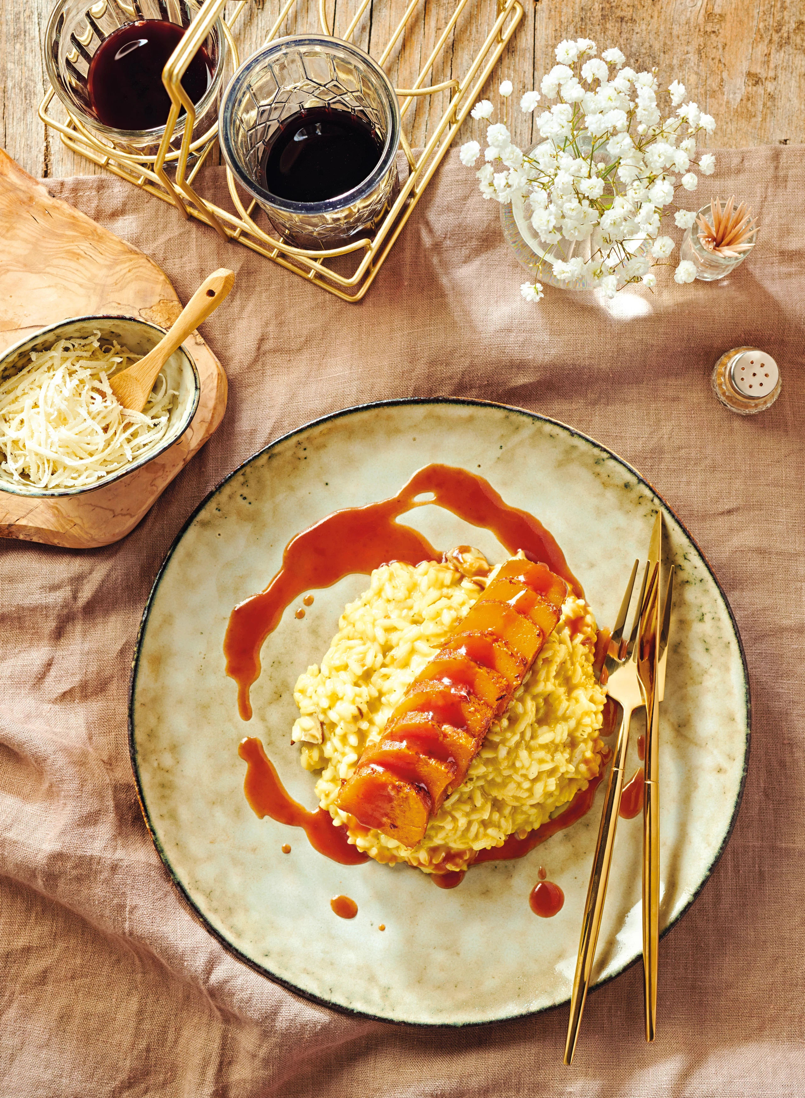 Geschmorter Butternuss auf Steinpilz-Risotto