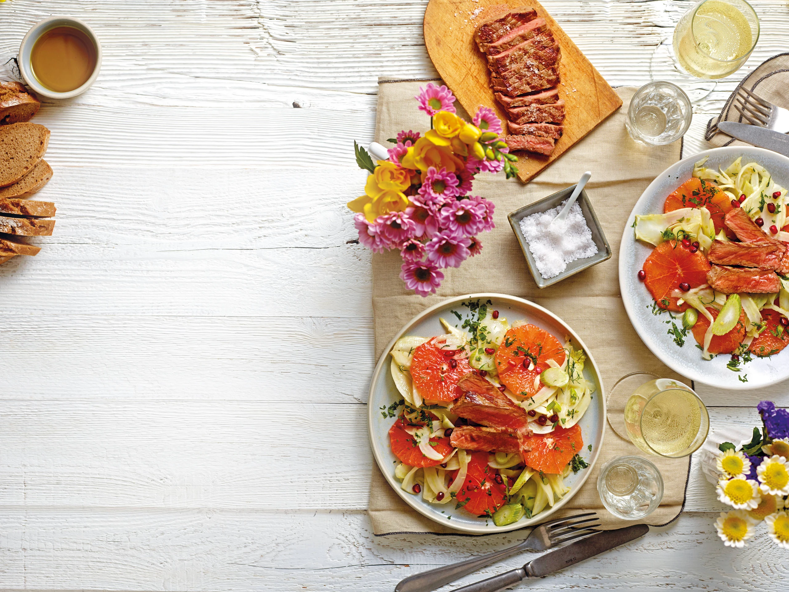 Fenchelsalat mit rosa Grapefruit und Tagliata