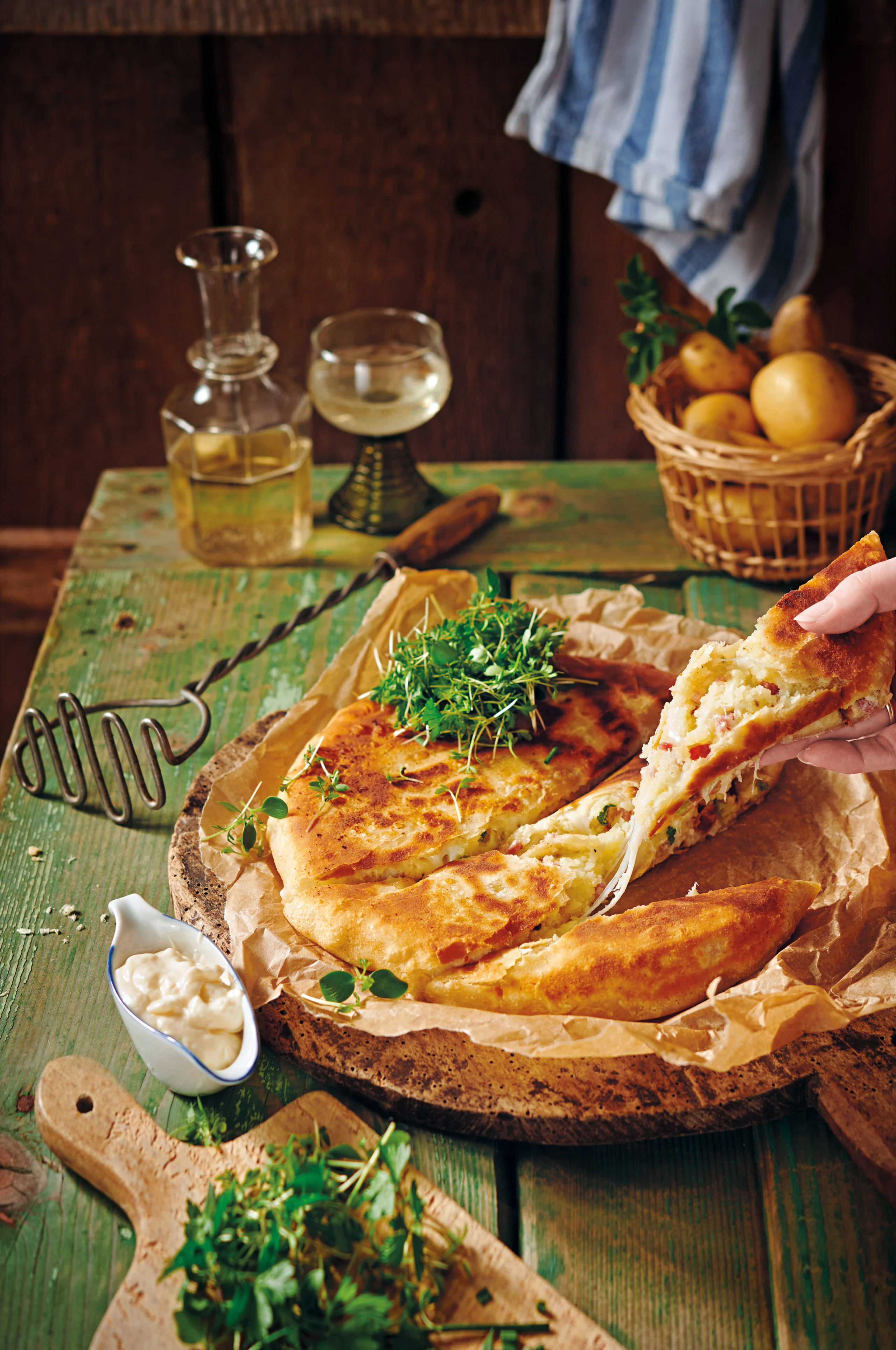 Erdäpfel-Pancake mit Speck und Käse