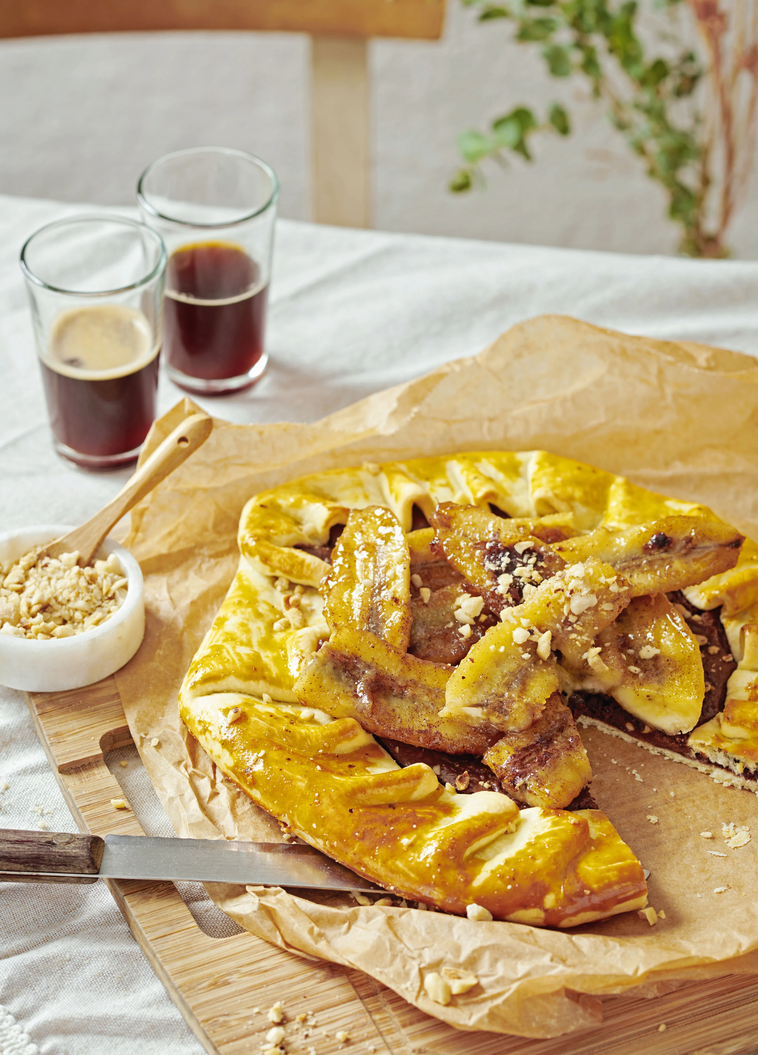 Ruckzuck Nougat-Galette mit karamellisierten Bananen