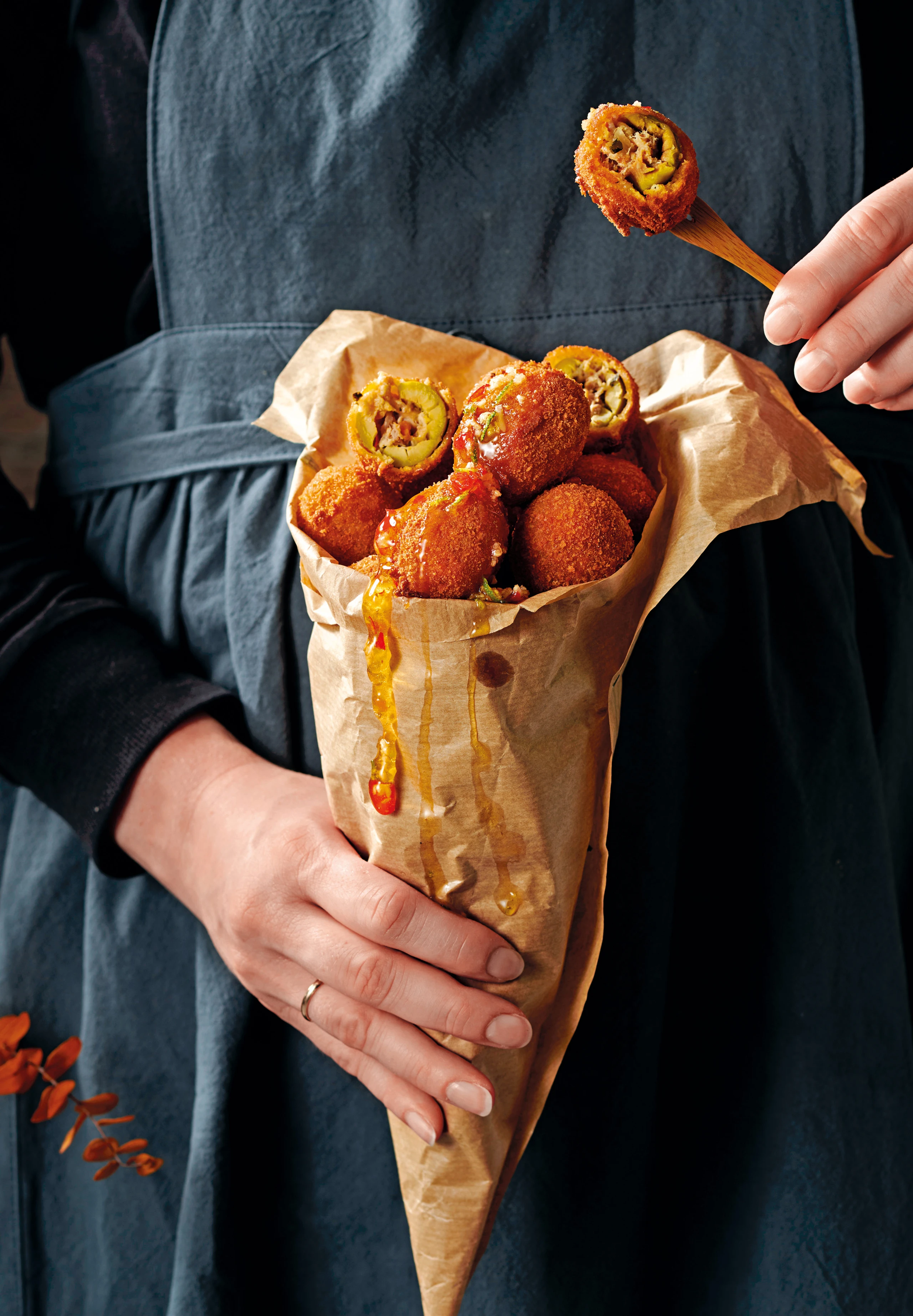 Olive all'ascolana mit Chili-Knoblauch-Honig