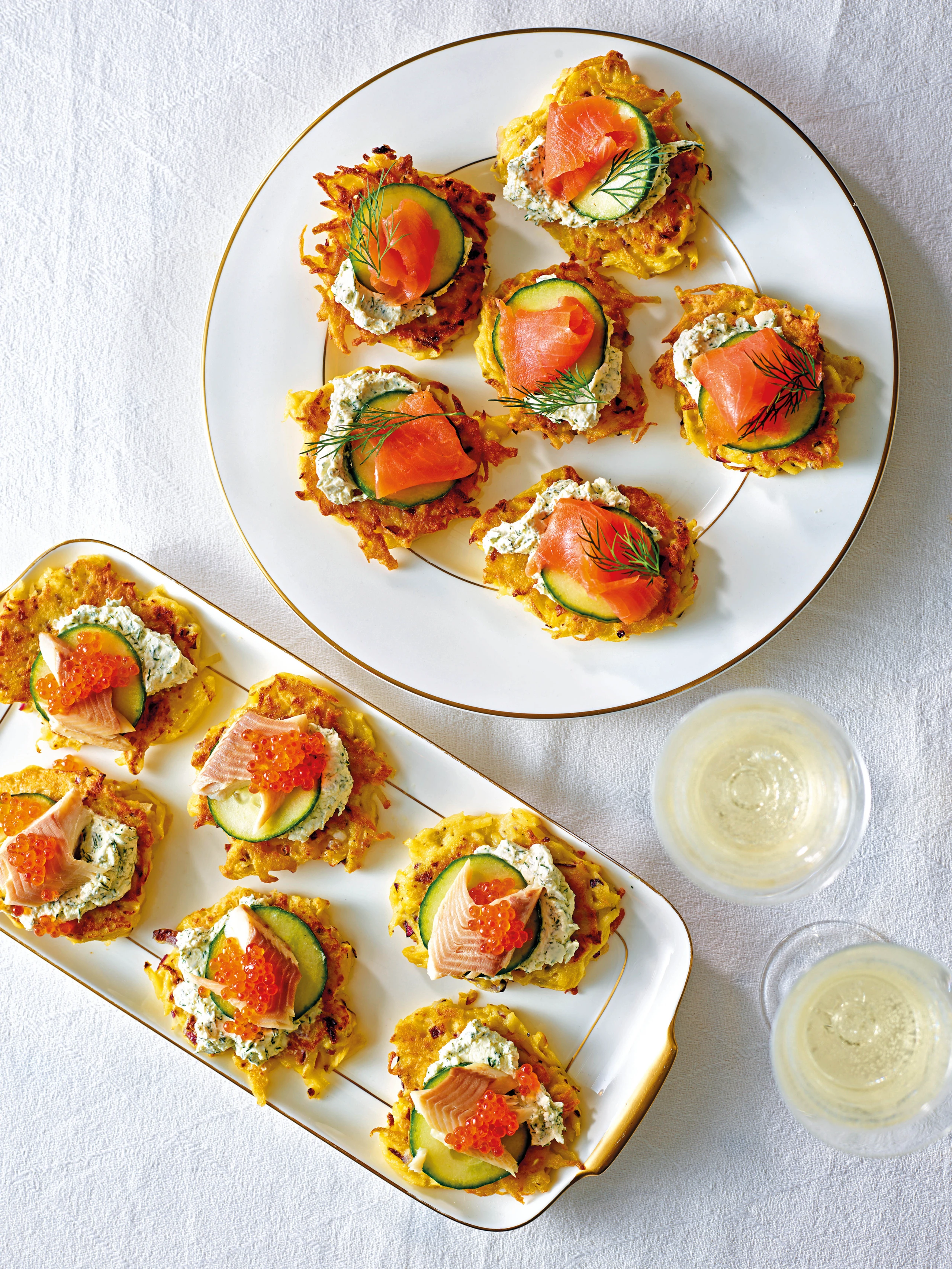 Erdäpfelrösti mit Lachs- und Räucherforelle