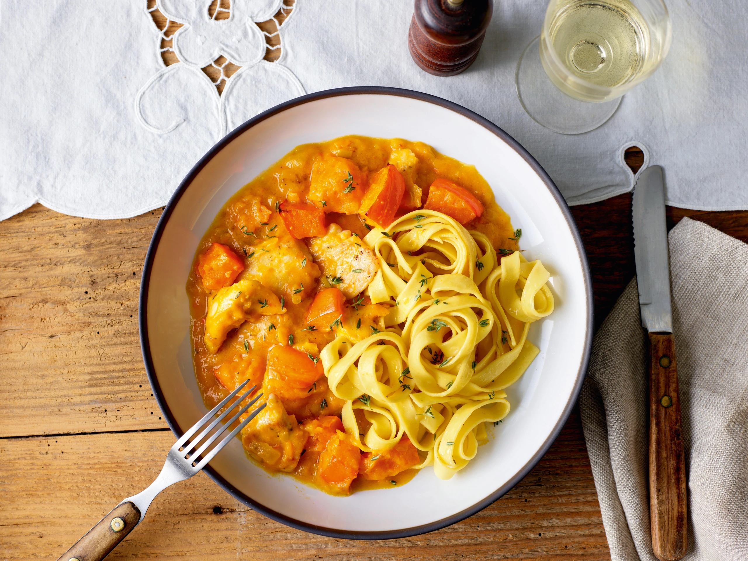 Geschnetzeltes mit Henderl und Kürbis